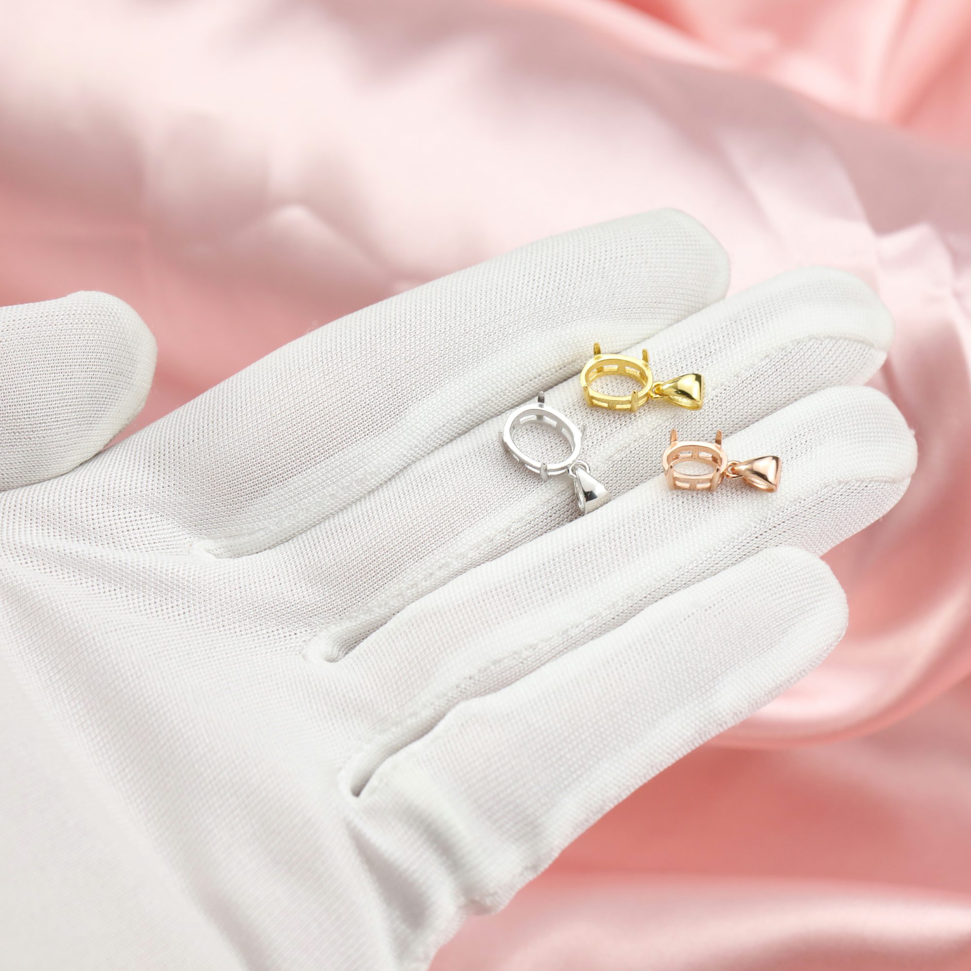 Oval Prong Pendant Settings for Flat Back Cabochon Solid 14K/18K Gold Bezel Simple Charm DIY Jewelry Supplies 1421105-1