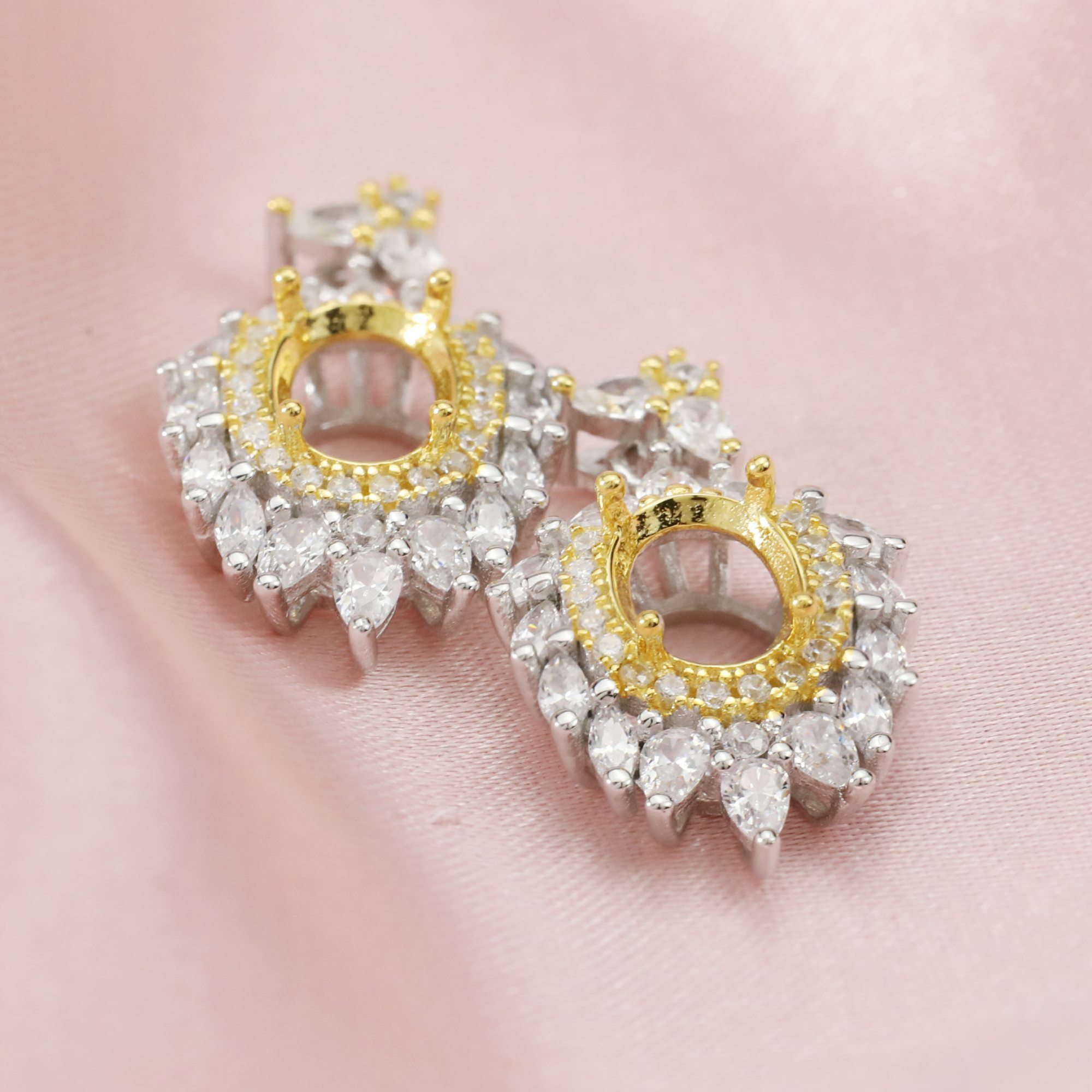 Keepsake Breast Milk 6x8MM Art Deco Oval Prong Pendant Settings Solid 14K Gold Moissanite Accents DIY Gemstone Charm Bezel 1421113-1