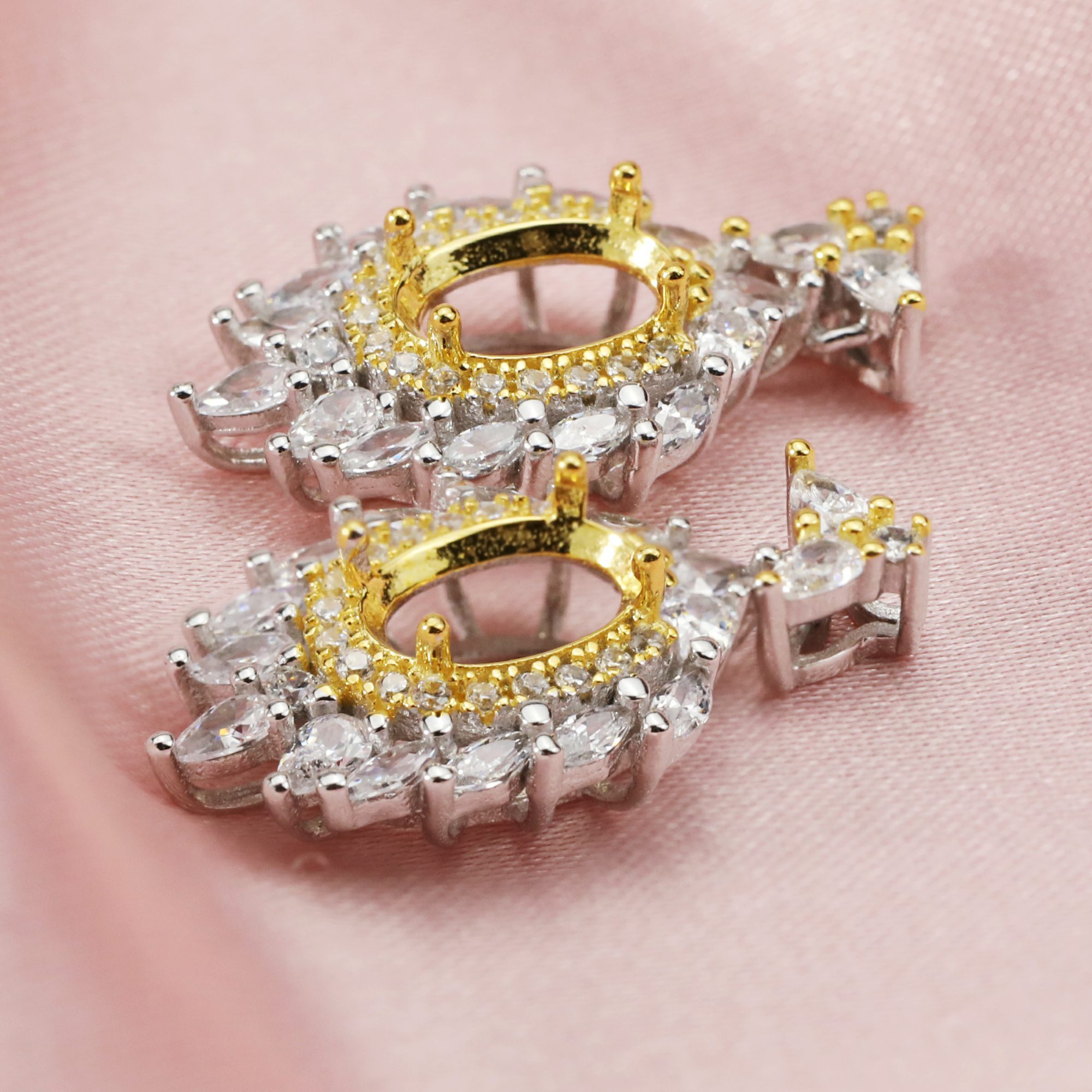 Keepsake Breast Milk 6x8MM Art Deco Oval Prong Pendant Settings Solid 14K Gold Moissanite Accents DIY Gemstone Charm Bezel 1421113-1