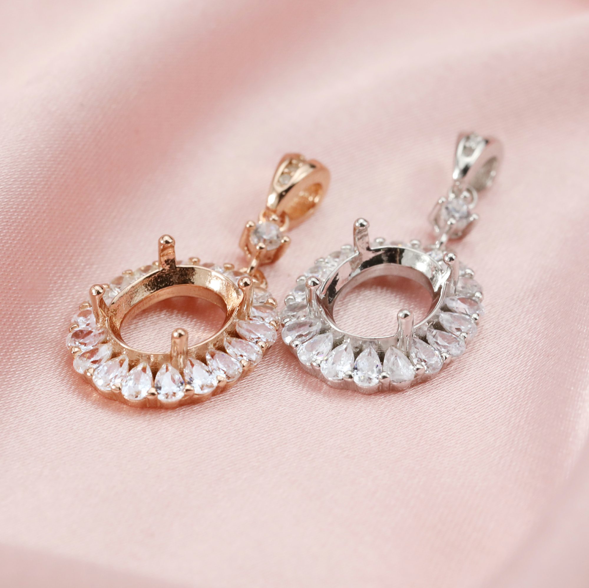 Keepsake Breast Milk 8x10MM Art Deco Oval Prong Pendant Settings Solid 14K Gold Moissanite Accents DIY Gemstone Charm Bezel 1421131-1