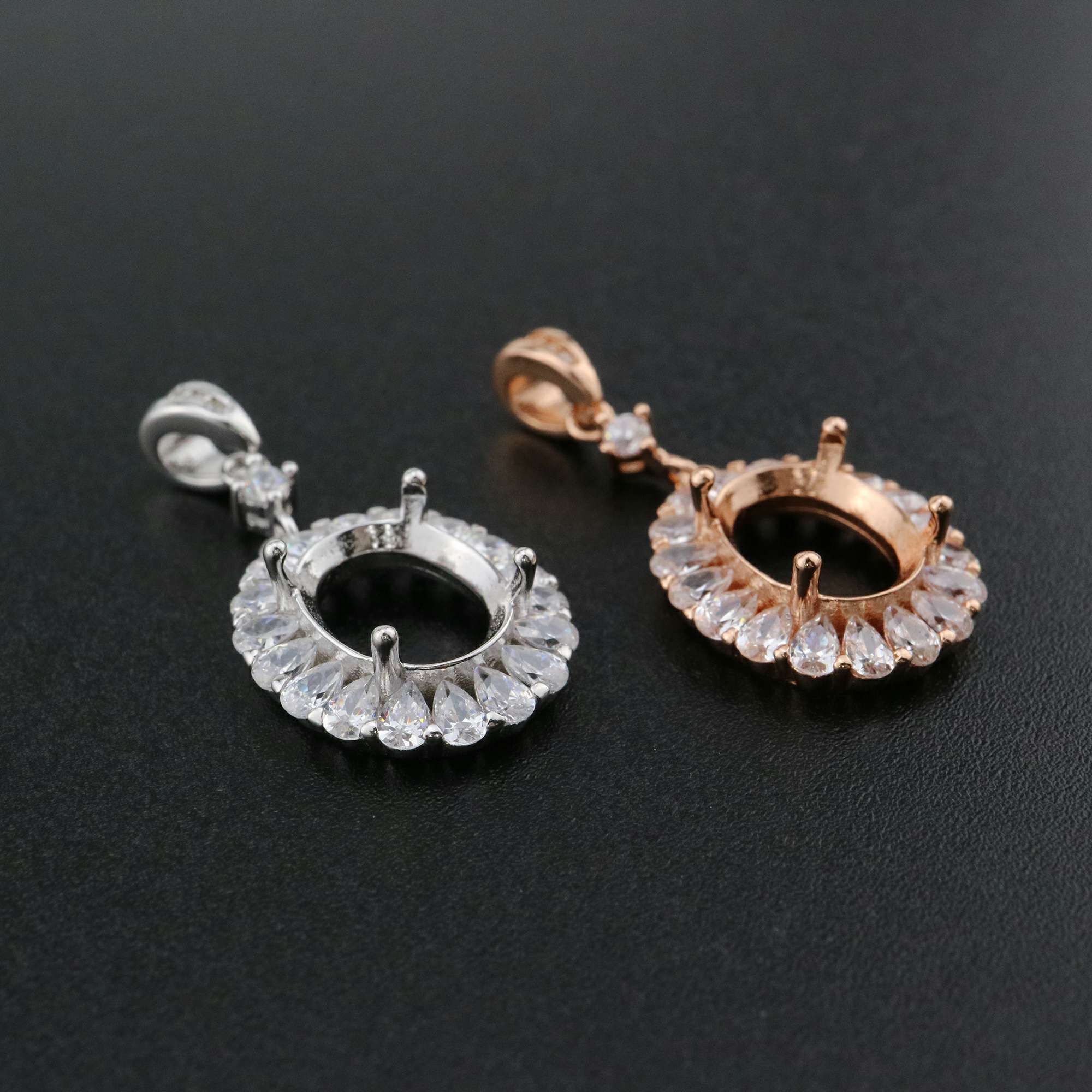 1Pcs 8x10MM Oval Prong Pendant Settings Luxury Rose Gold Plated Solid 925 Sterling Silver Charm Bezel Tray DIY Supplies for Gemstone 1421131 - Click Image to Close