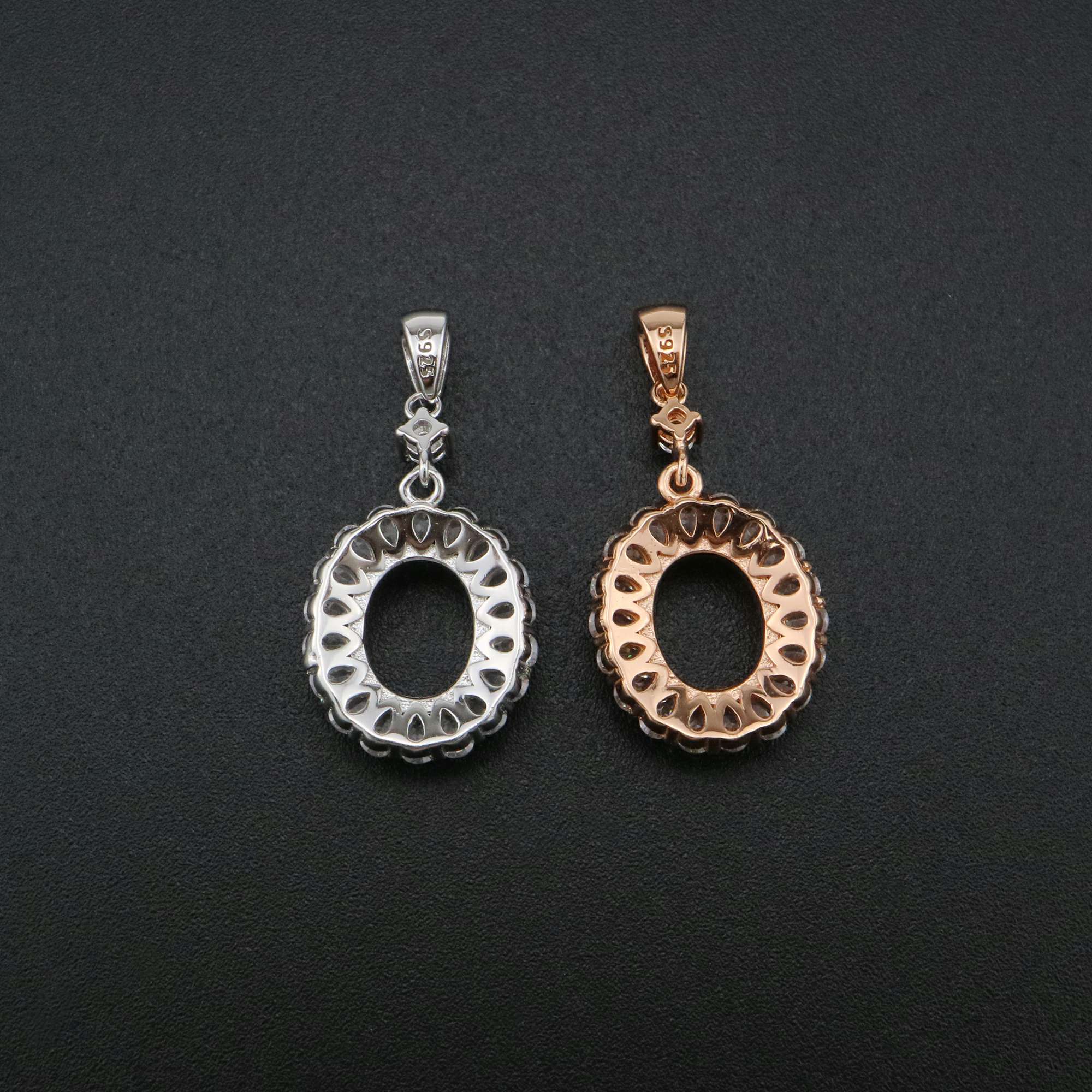 1Pcs 8x10MM Oval Prong Pendant Settings Luxury Rose Gold Plated Solid 925 Sterling Silver Charm Bezel Tray DIY Supplies for Gemstone 1421131 - Click Image to Close