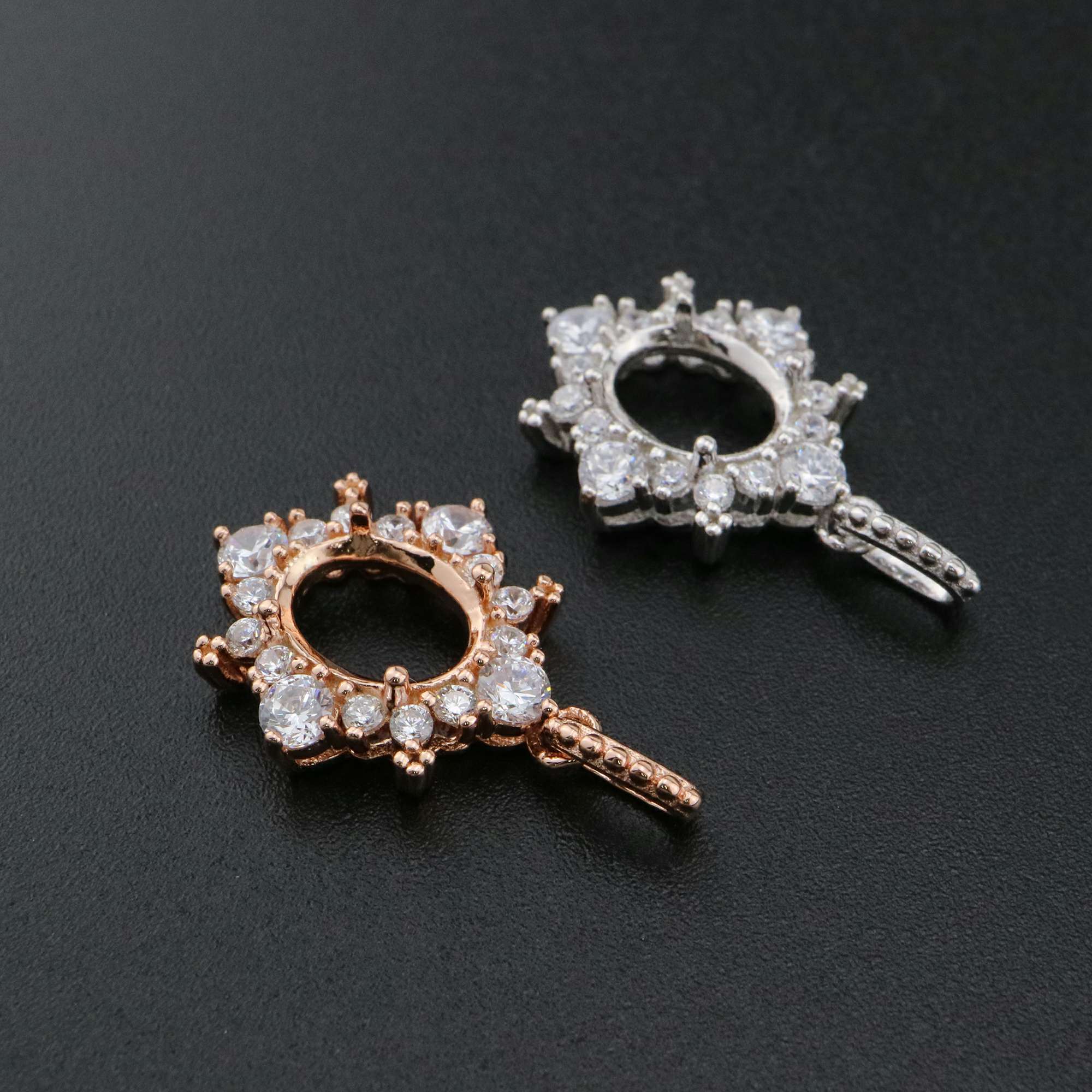 1Pcs Oval Prong Pendant Settings Snow Flake Rose Gold Plated Solid 925 Sterling Silver Filigree Gemstone Charm Bezel Tray DIY Supplies 1421132 - Click Image to Close