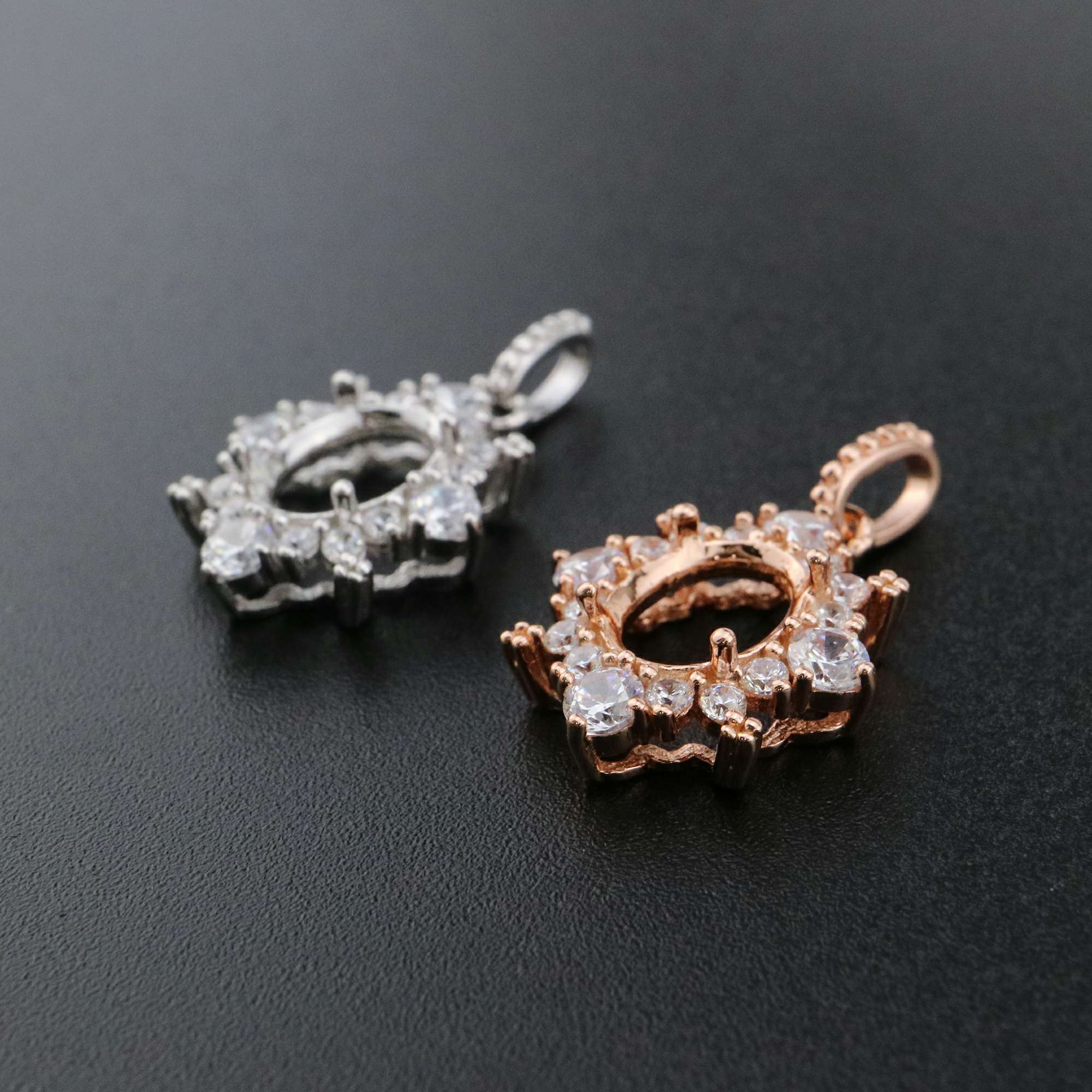 1Pcs Oval Prong Pendant Settings Snow Flake Rose Gold Plated Solid 925 Sterling Silver Filigree Gemstone Charm Bezel Tray DIY Supplies 1421132 - Click Image to Close