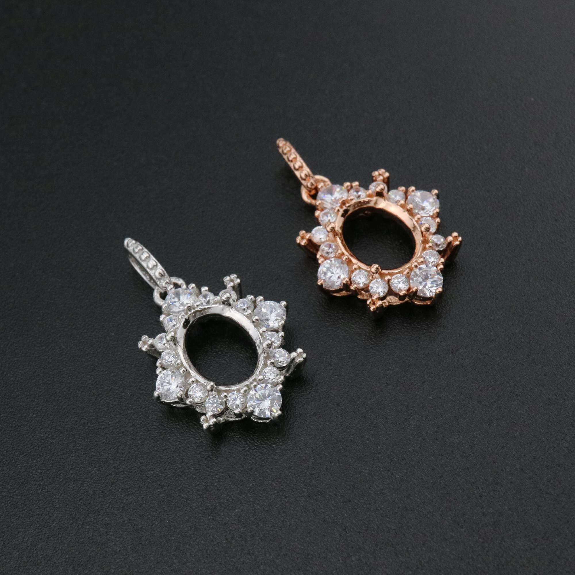 1Pcs Oval Prong Pendant Settings Snow Flake Rose Gold Plated Solid 925 Sterling Silver Filigree Gemstone Charm Bezel Tray DIY Supplies 1421132 - Click Image to Close