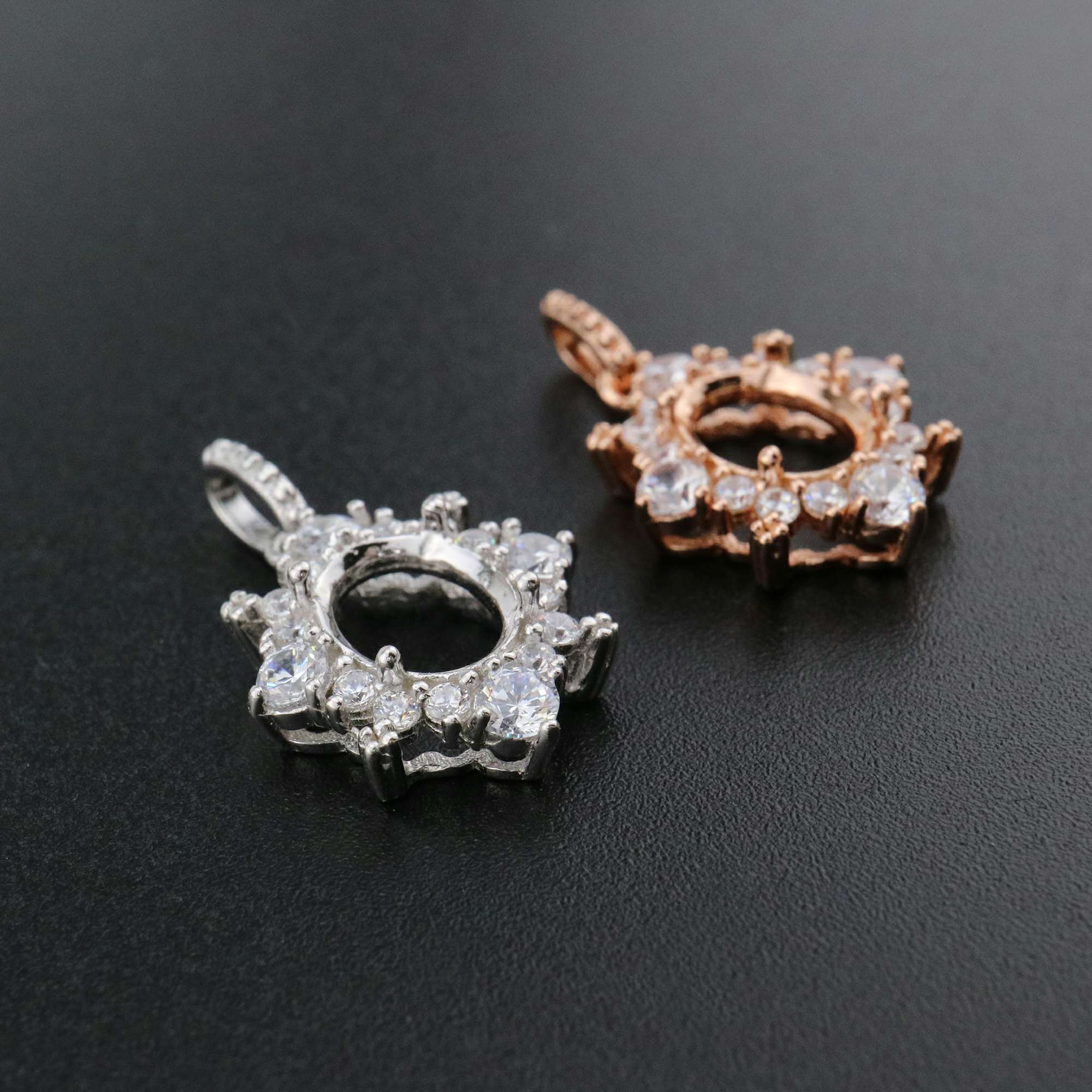 1Pcs Oval Prong Pendant Settings Snow Flake Rose Gold Plated Solid 925 Sterling Silver Filigree Gemstone Charm Bezel Tray DIY Supplies 1421132 - Click Image to Close