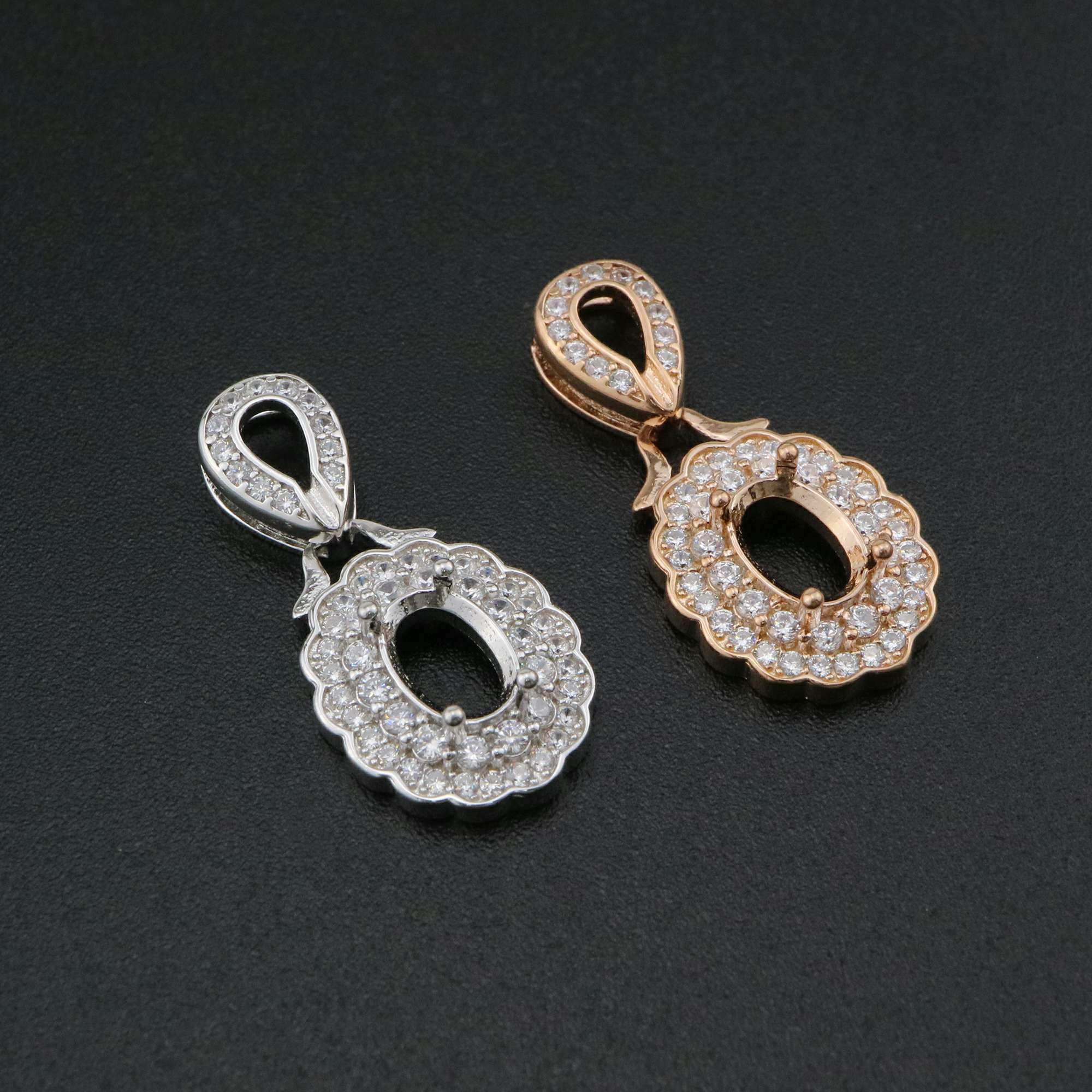 1Pcs 5x7MM Oval Prong Pendant Settings Luxury Pave Rose Gold Plated Solid 925 Sterling Silver Charm Bezel Tray DIY Supplies for Gemstone 1421134 - Click Image to Close