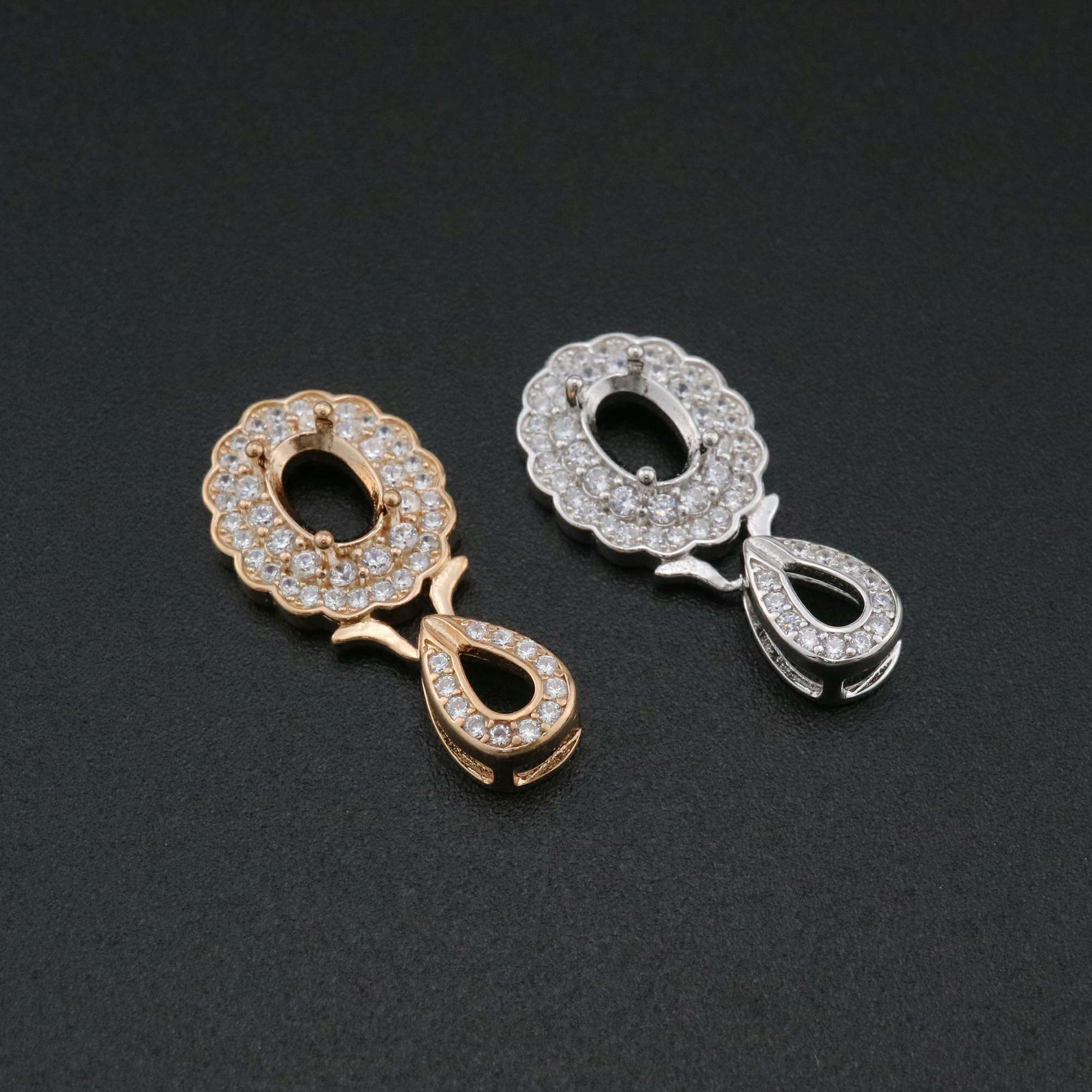1Pcs 5x7MM Oval Prong Pendant Settings Luxury Pave Rose Gold Plated Solid 925 Sterling Silver Charm Bezel Tray DIY Supplies for Gemstone 1421134 - Click Image to Close