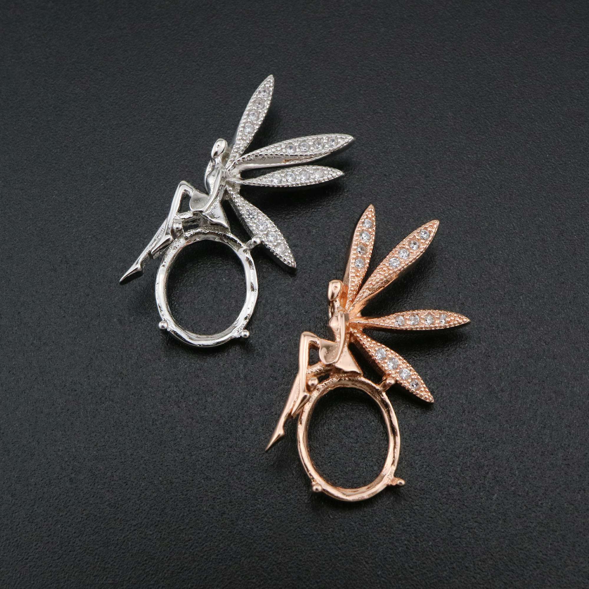 1Pcs 10x12MM Oval Prong Pendant Settings Elf Fairy Rose Gold Plated Solid 925 Sterling Silver Charm Bezel Tray DIY Supplies for Gemstone 1421141 - Click Image to Close