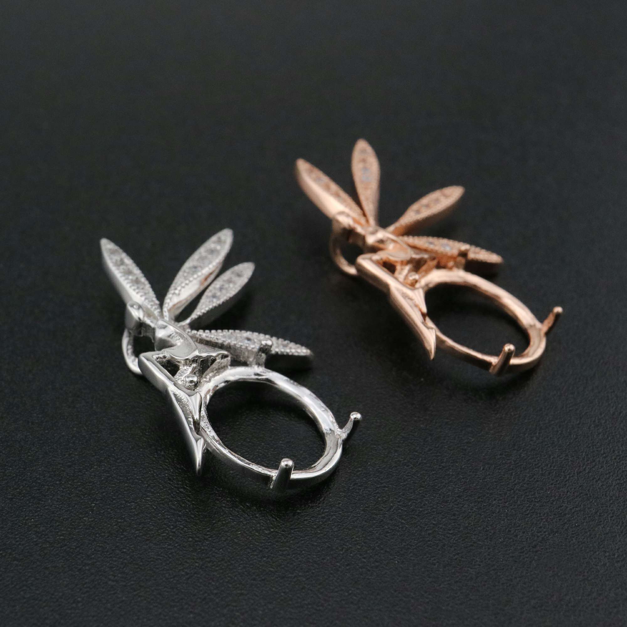 1Pcs 10x12MM Oval Prong Pendant Settings Elf Fairy Rose Gold Plated Solid 925 Sterling Silver Charm Bezel Tray DIY Supplies for Gemstone 1421141 - Click Image to Close