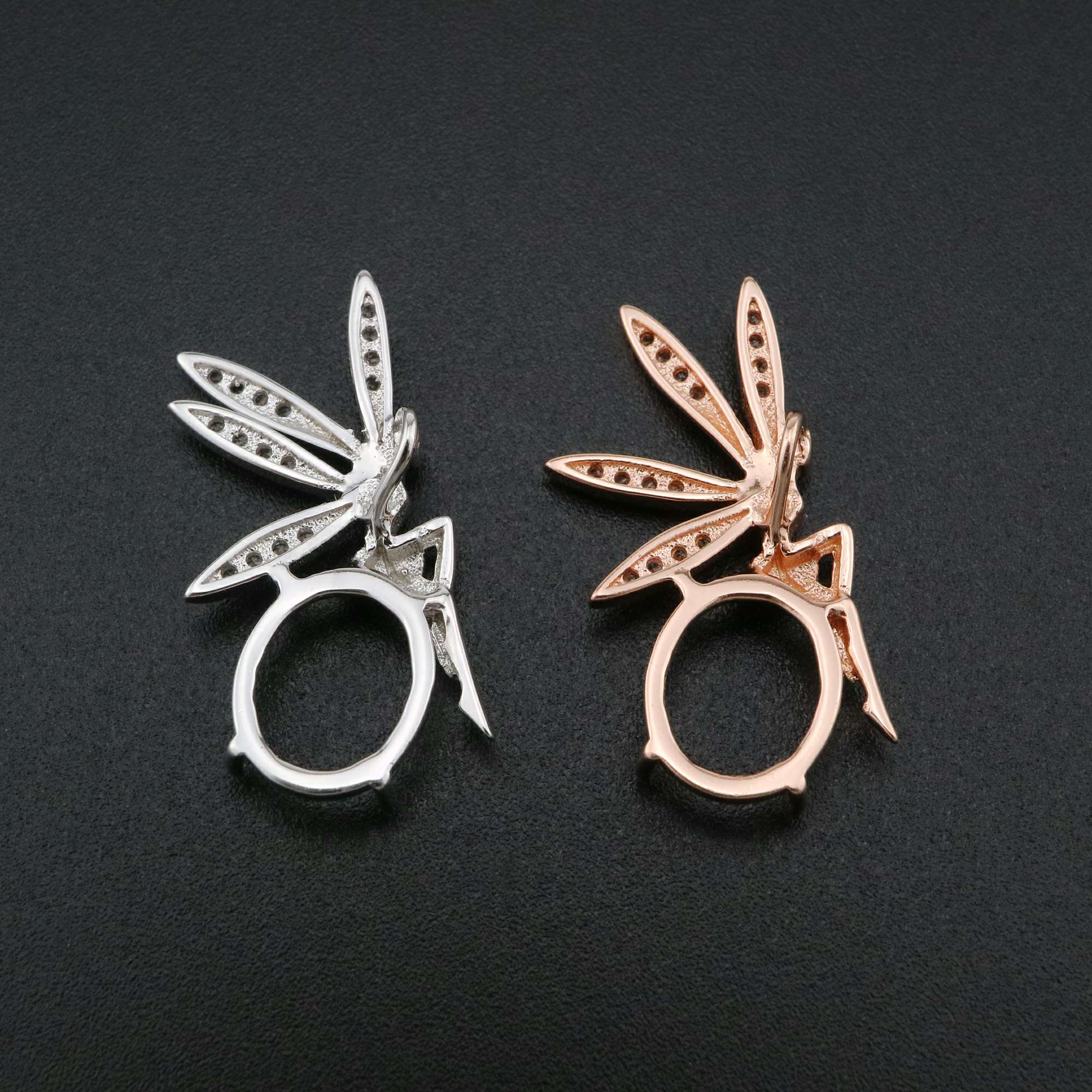 1Pcs 10x12MM Oval Prong Pendant Settings Elf Fairy Rose Gold Plated Solid 925 Sterling Silver Charm Bezel Tray DIY Supplies for Gemstone 1421141 - Click Image to Close