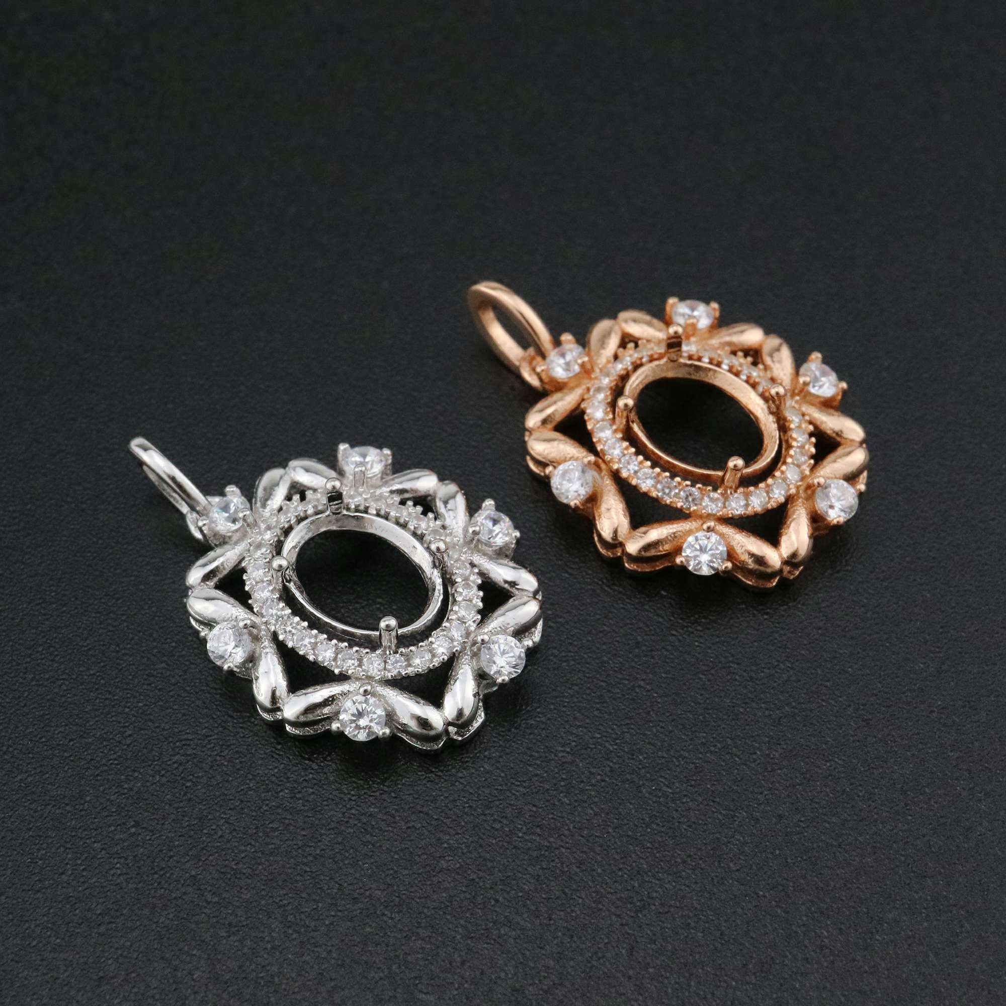 1Pcs 6x8MM Oval Prong Pendant Settings Vintage Style Rose Gold Plated Solid 925 Sterling Silver Charm Bezel Tray DIY Supplies for Gemstone 1421143 - Click Image to Close