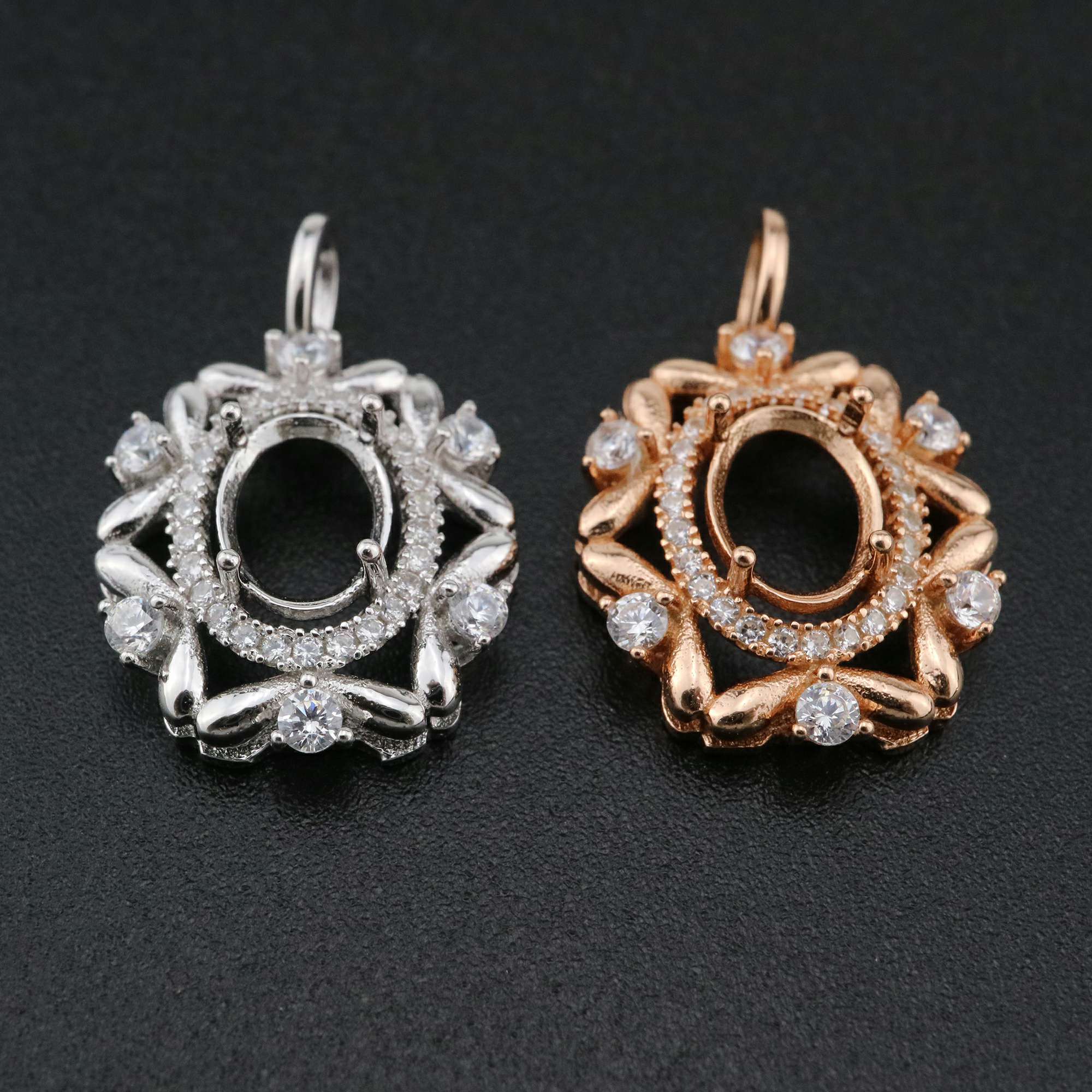 1Pcs 6x8MM Oval Prong Pendant Settings Vintage Style Rose Gold Plated Solid 925 Sterling Silver Charm Bezel Tray DIY Supplies for Gemstone 1421143 - Click Image to Close