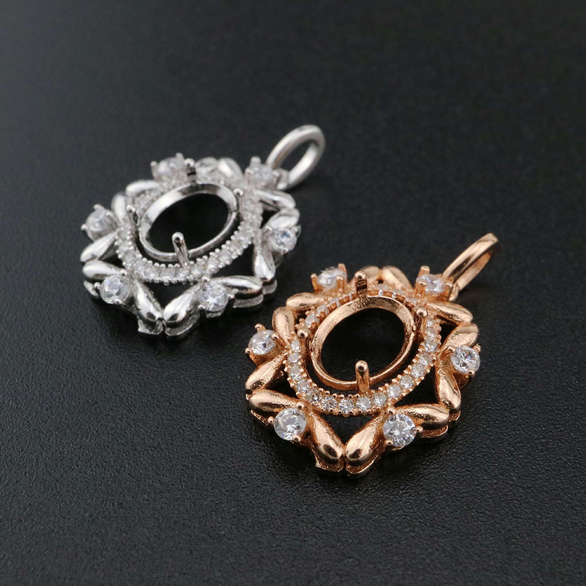 1Pcs 6x8MM Oval Prong Pendant Settings Vintage Style Rose Gold Plated Solid 925 Sterling Silver Charm Bezel Tray DIY Supplies for Gemstone 1421143 - Click Image to Close