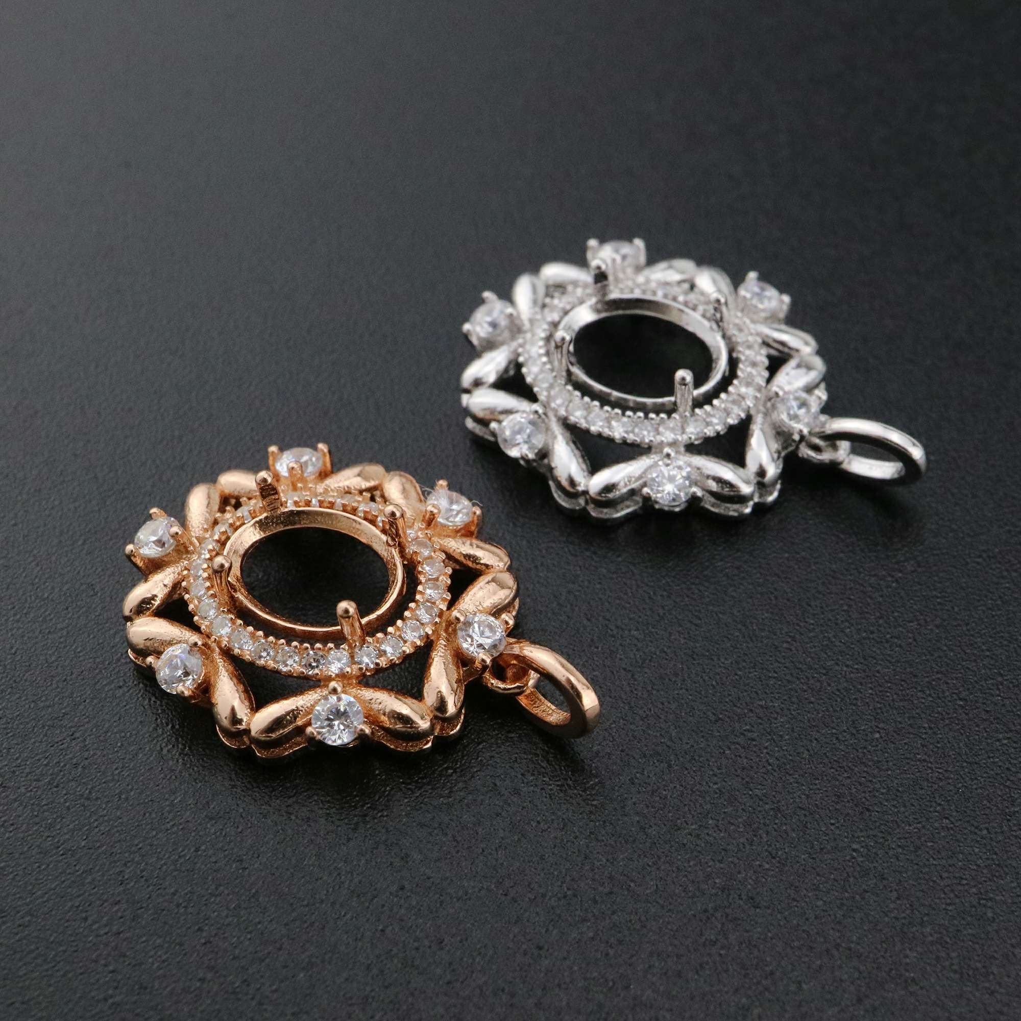 1Pcs 6x8MM Oval Prong Pendant Settings Vintage Style Rose Gold Plated Solid 925 Sterling Silver Charm Bezel Tray DIY Supplies for Gemstone 1421143 - Click Image to Close