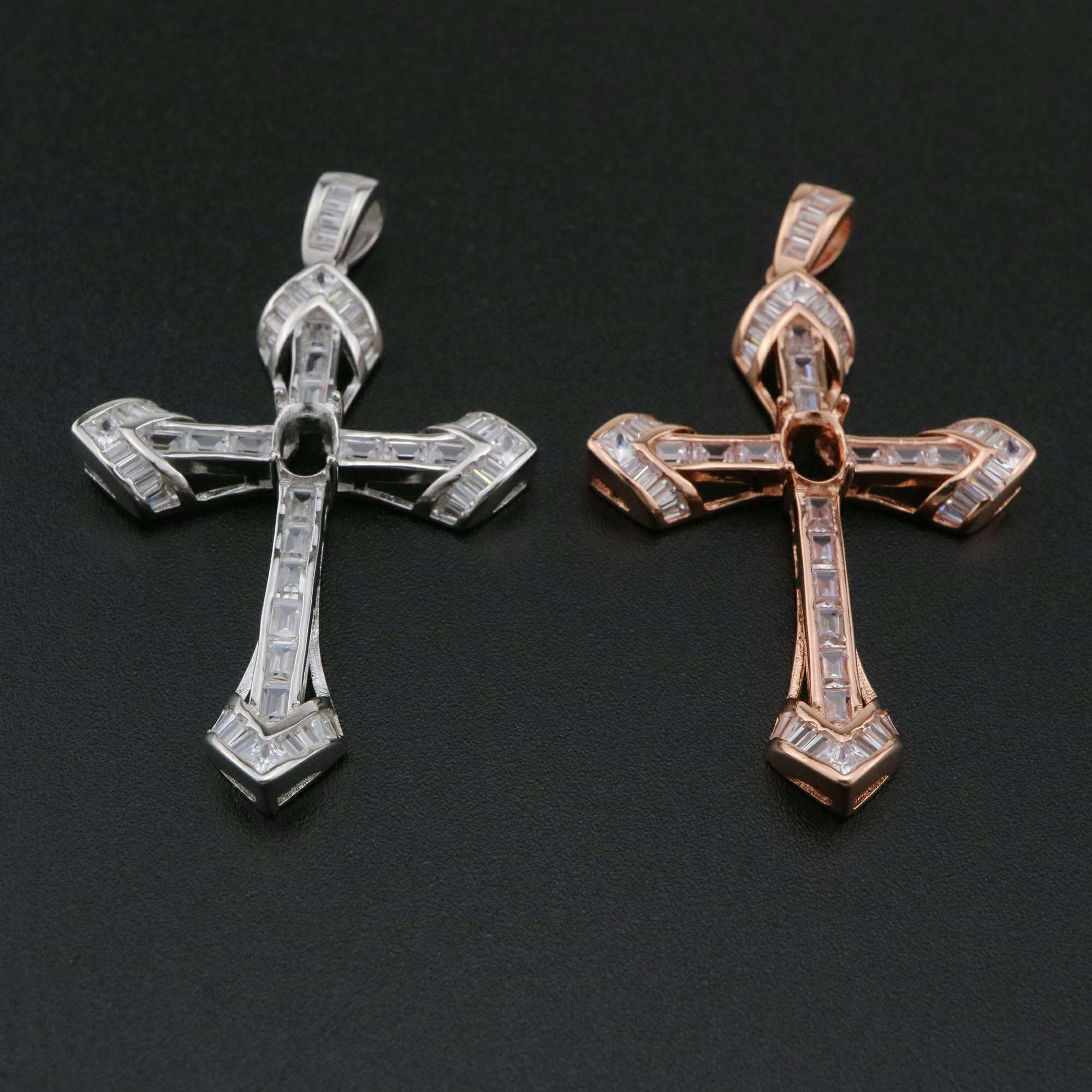 1Pcs 4x6MM Oval Prong Pendant Settings Cross Rose Gold Plated Solid 925 Sterling Silver Charm Bezel Tray DIY Supplies for Gemstone 1421144 - Click Image to Close