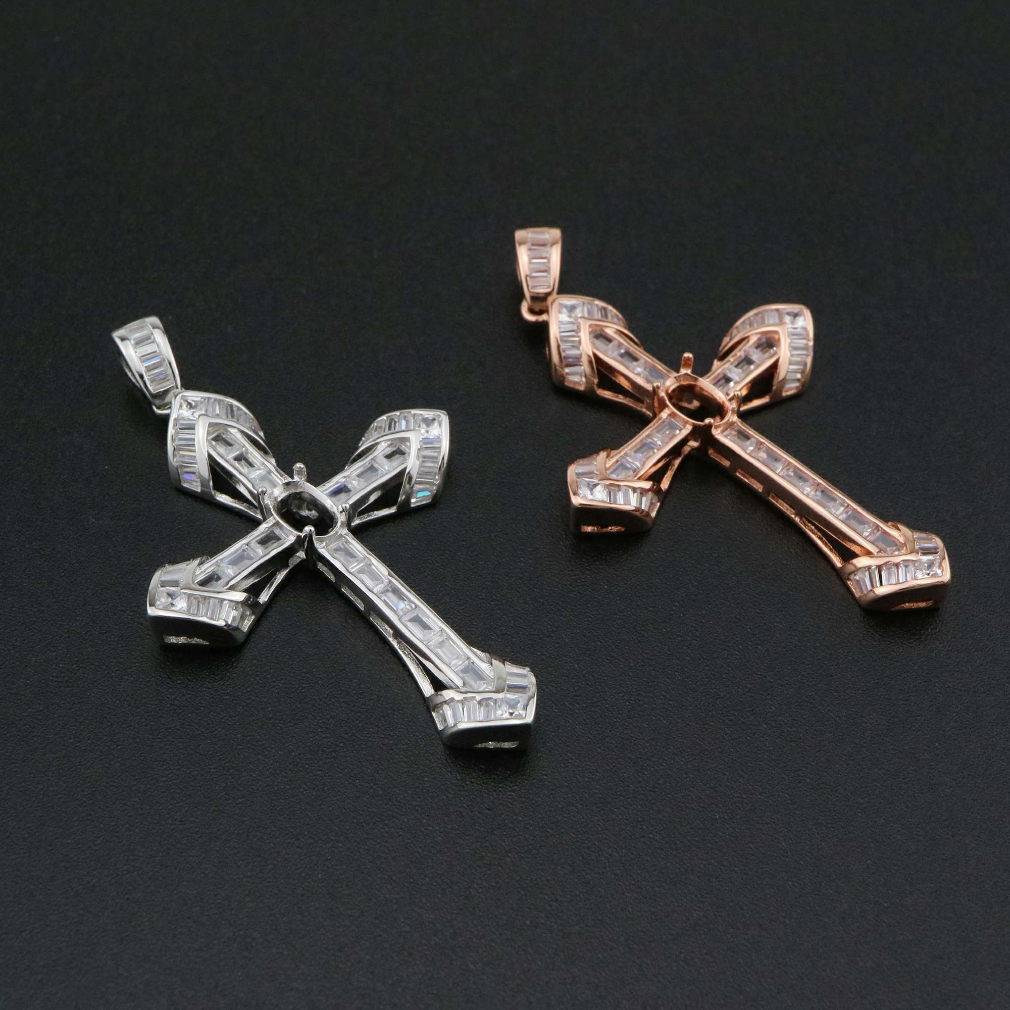 1Pcs 4x6MM Oval Prong Pendant Settings Cross Rose Gold Plated Solid 925 Sterling Silver Charm Bezel Tray DIY Supplies for Gemstone 1421144 - Click Image to Close