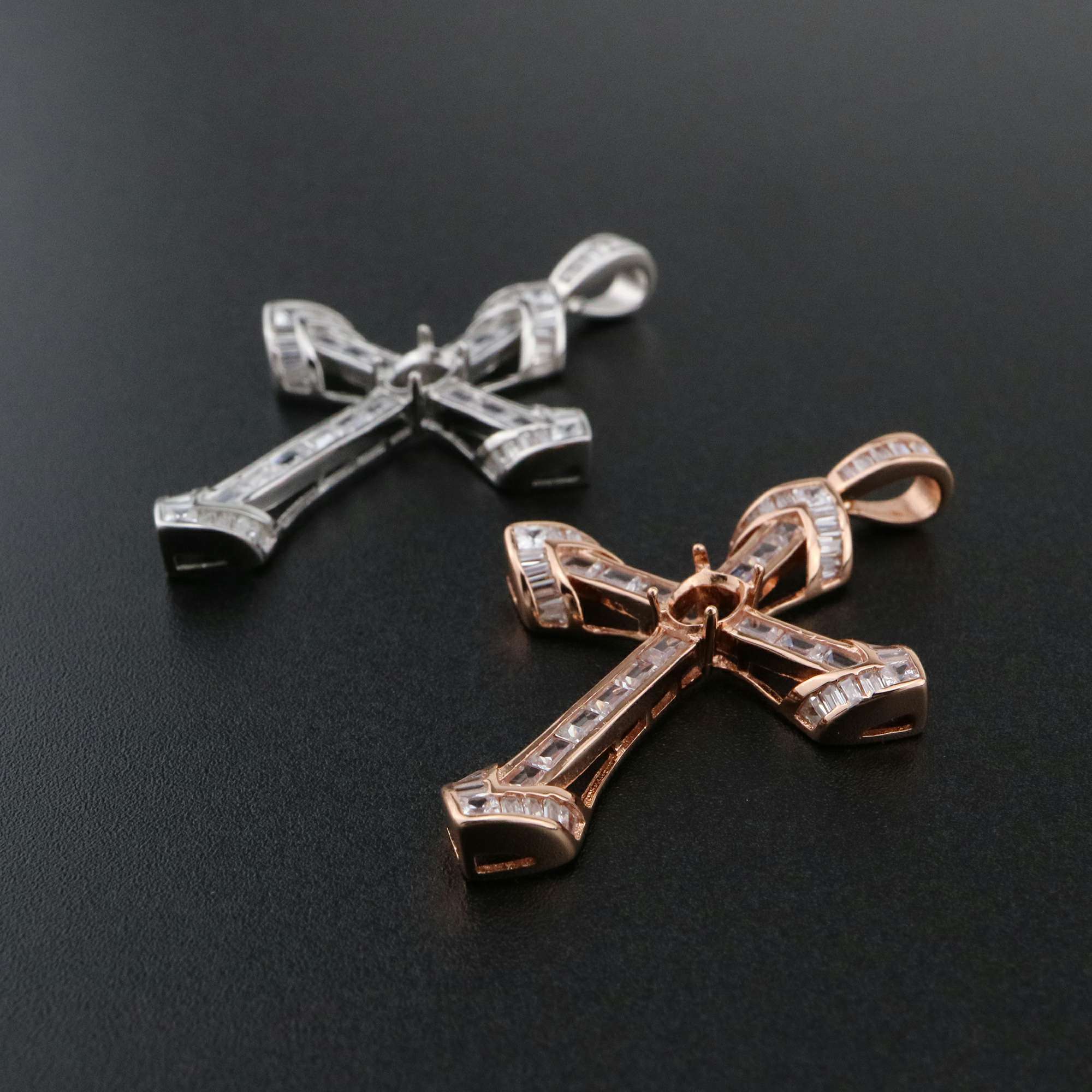 1Pcs 4x6MM Oval Prong Pendant Settings Cross Rose Gold Plated Solid 925 Sterling Silver Charm Bezel Tray DIY Supplies for Gemstone 1421144 - Click Image to Close