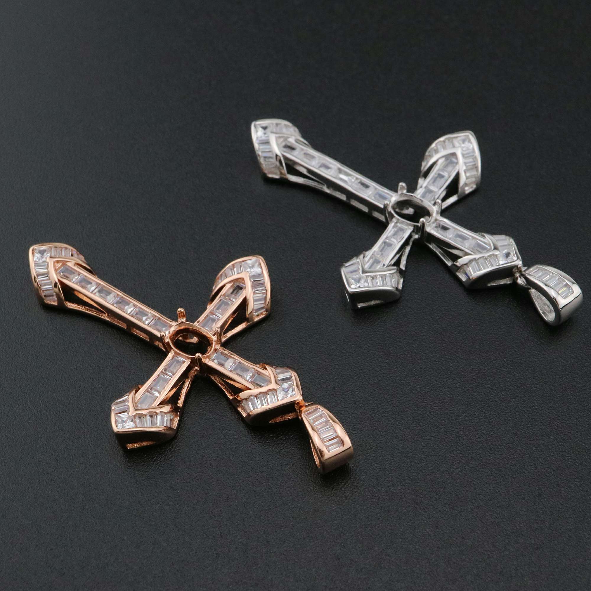 1Pcs 4x6MM Oval Prong Pendant Settings Cross Rose Gold Plated Solid 925 Sterling Silver Charm Bezel Tray DIY Supplies for Gemstone 1421144 - Click Image to Close