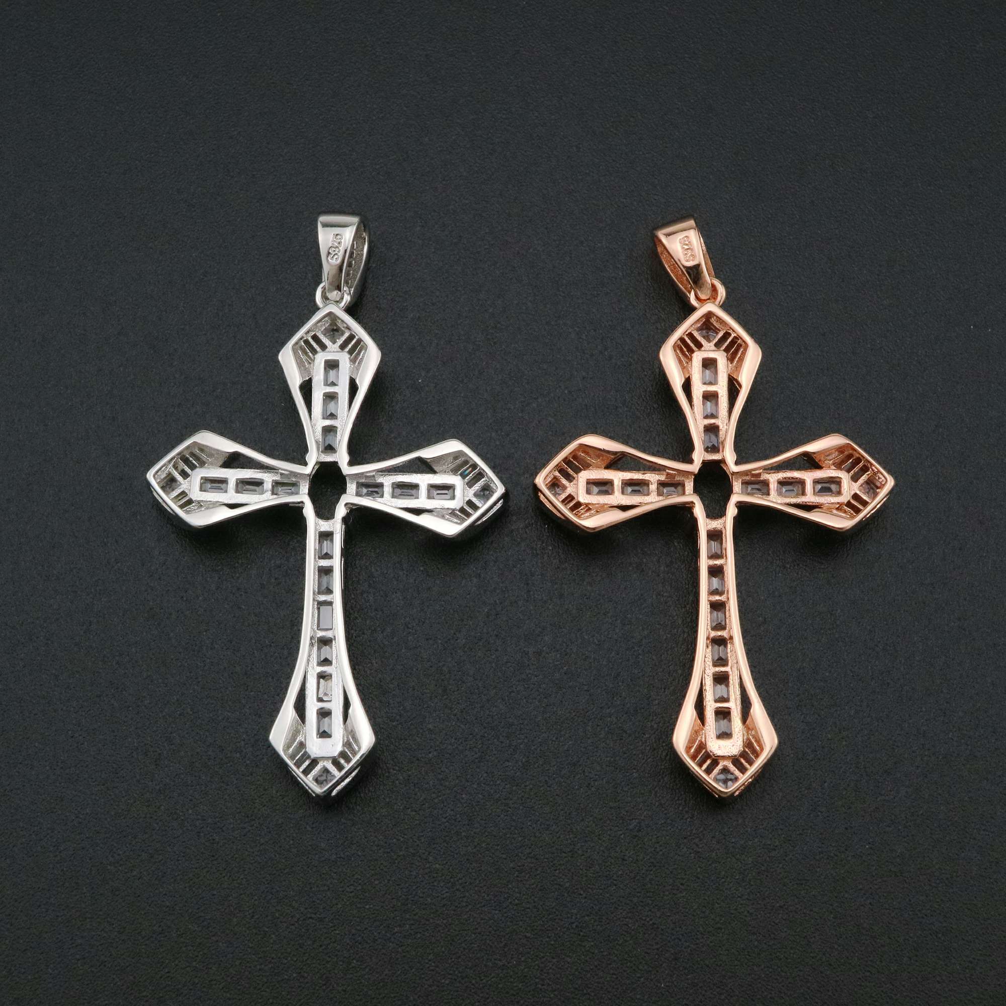 1Pcs 4x6MM Oval Prong Pendant Settings Cross Rose Gold Plated Solid 925 Sterling Silver Charm Bezel Tray DIY Supplies for Gemstone 1421144 - Click Image to Close