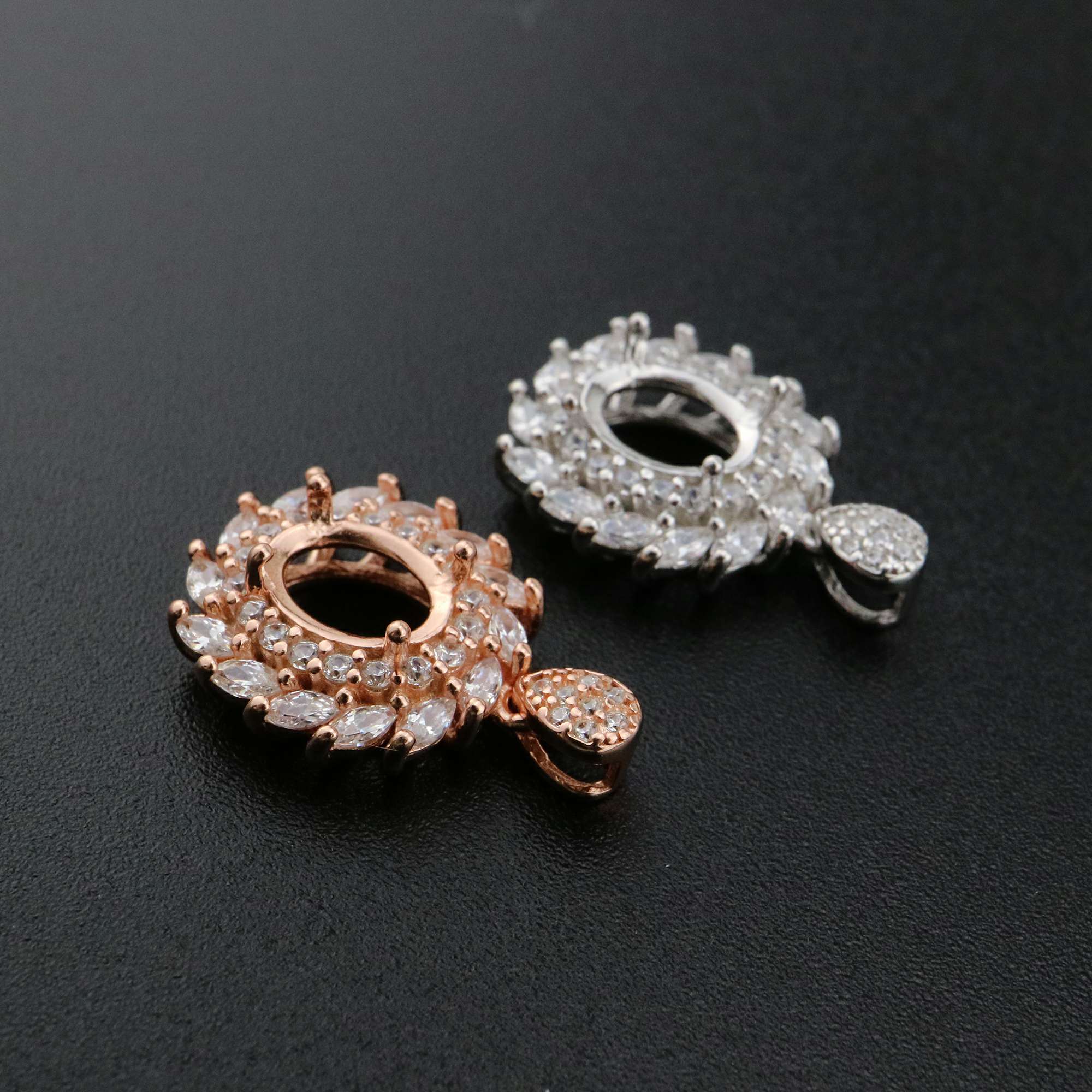 1Pcs 6x8MM Oval Prong Pendant Settings Flower Rose Gold Plated Solid 925 Sterling Silver Charm Bezel Tray DIY Supplies for Gemstone 1421145 - Click Image to Close