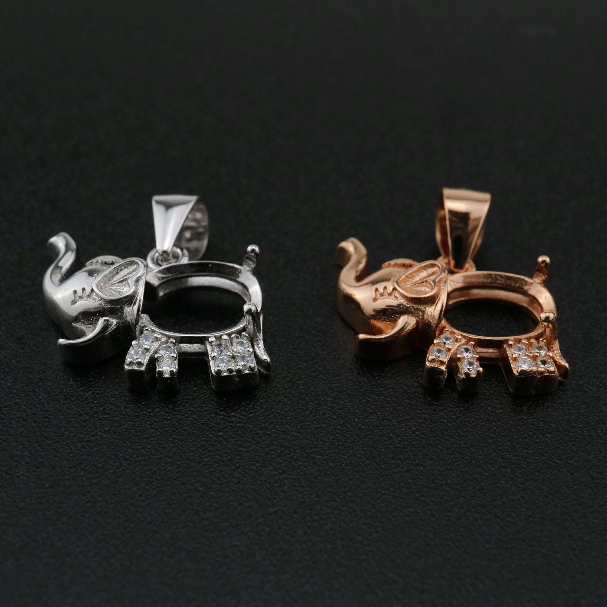 1Pcs 6x8MM Oval Prong Pendant Settings Elephant Rose Gold Plated Solid 925 Sterling Silver Charm Bezel Tray DIY Supplies for Gemstone 1421146 - Click Image to Close