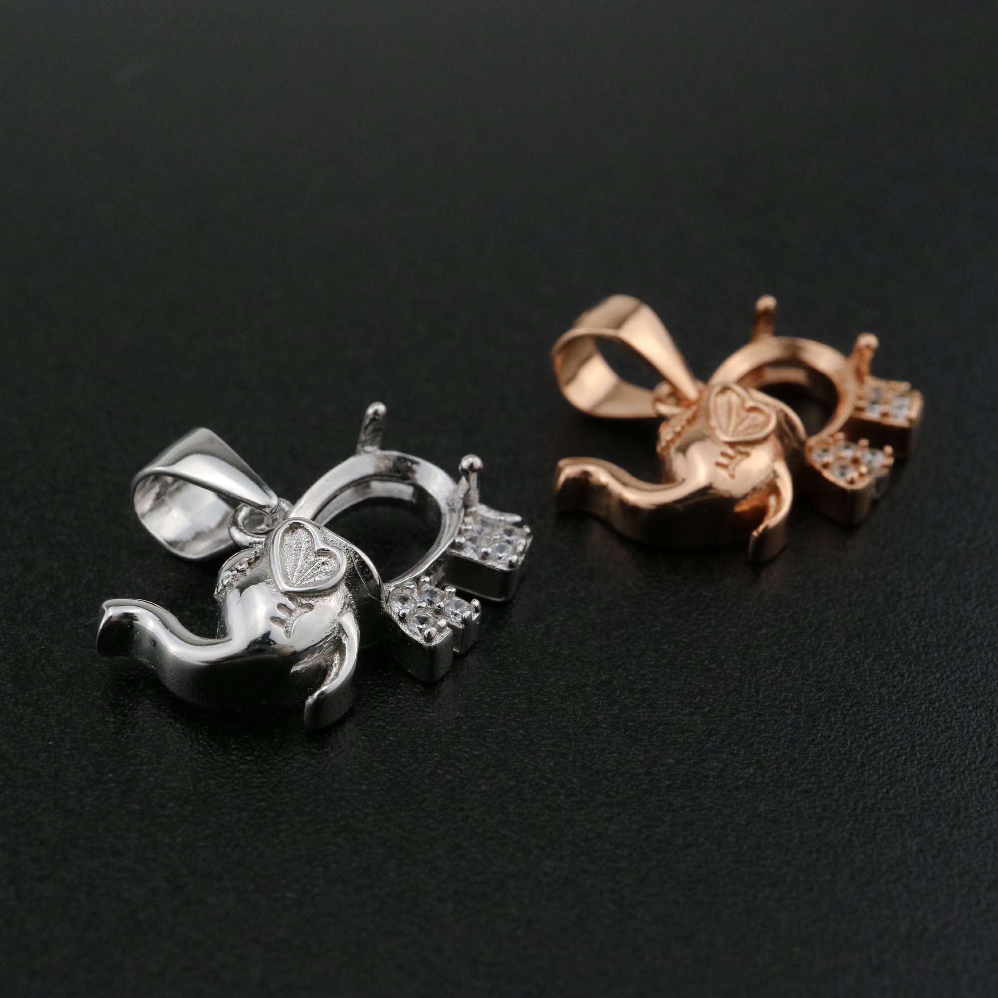 1Pcs 6x8MM Oval Prong Pendant Settings Elephant Rose Gold Plated Solid 925 Sterling Silver Charm Bezel Tray DIY Supplies for Gemstone 1421146 - Click Image to Close