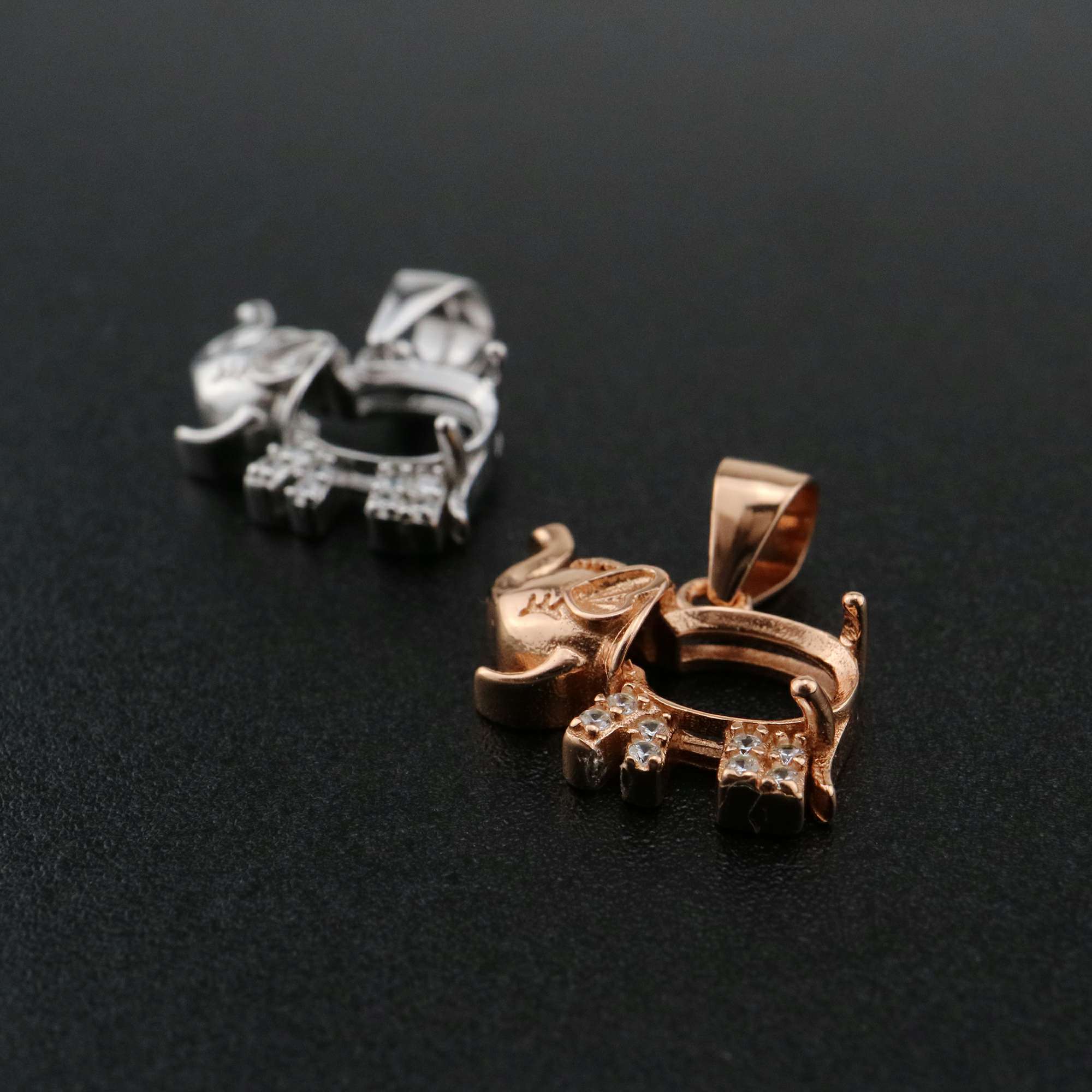 1Pcs 6x8MM Oval Prong Pendant Settings Elephant Rose Gold Plated Solid 925 Sterling Silver Charm Bezel Tray DIY Supplies for Gemstone 1421146 - Click Image to Close
