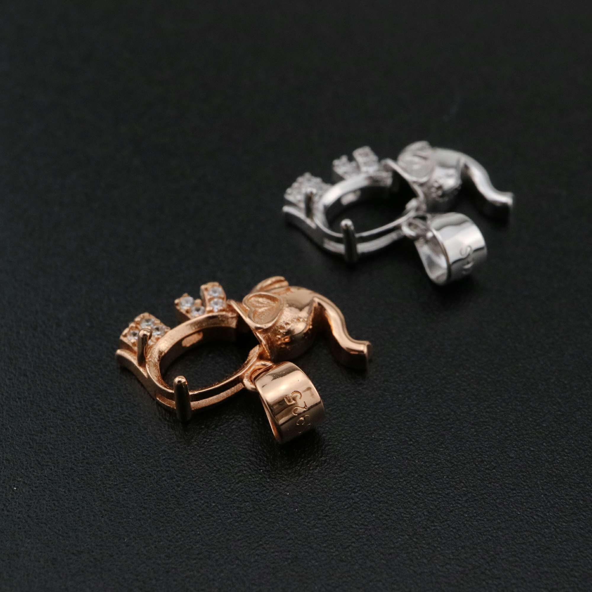 1Pcs 6x8MM Oval Prong Pendant Settings Elephant Rose Gold Plated Solid 925 Sterling Silver Charm Bezel Tray DIY Supplies for Gemstone 1421146 - Click Image to Close