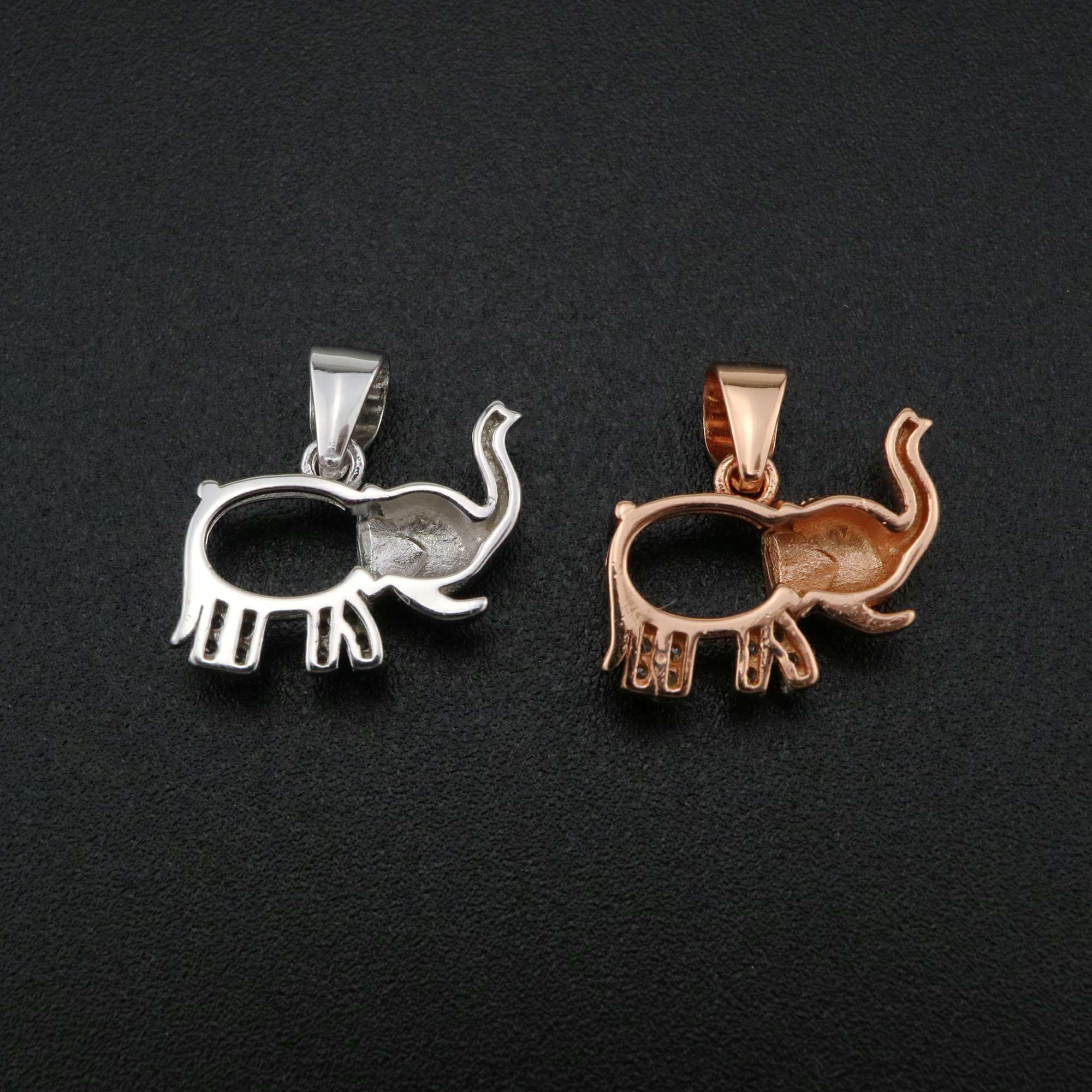 1Pcs 6x8MM Oval Prong Pendant Settings Elephant Rose Gold Plated Solid 925 Sterling Silver Charm Bezel Tray DIY Supplies for Gemstone 1421146 - Click Image to Close