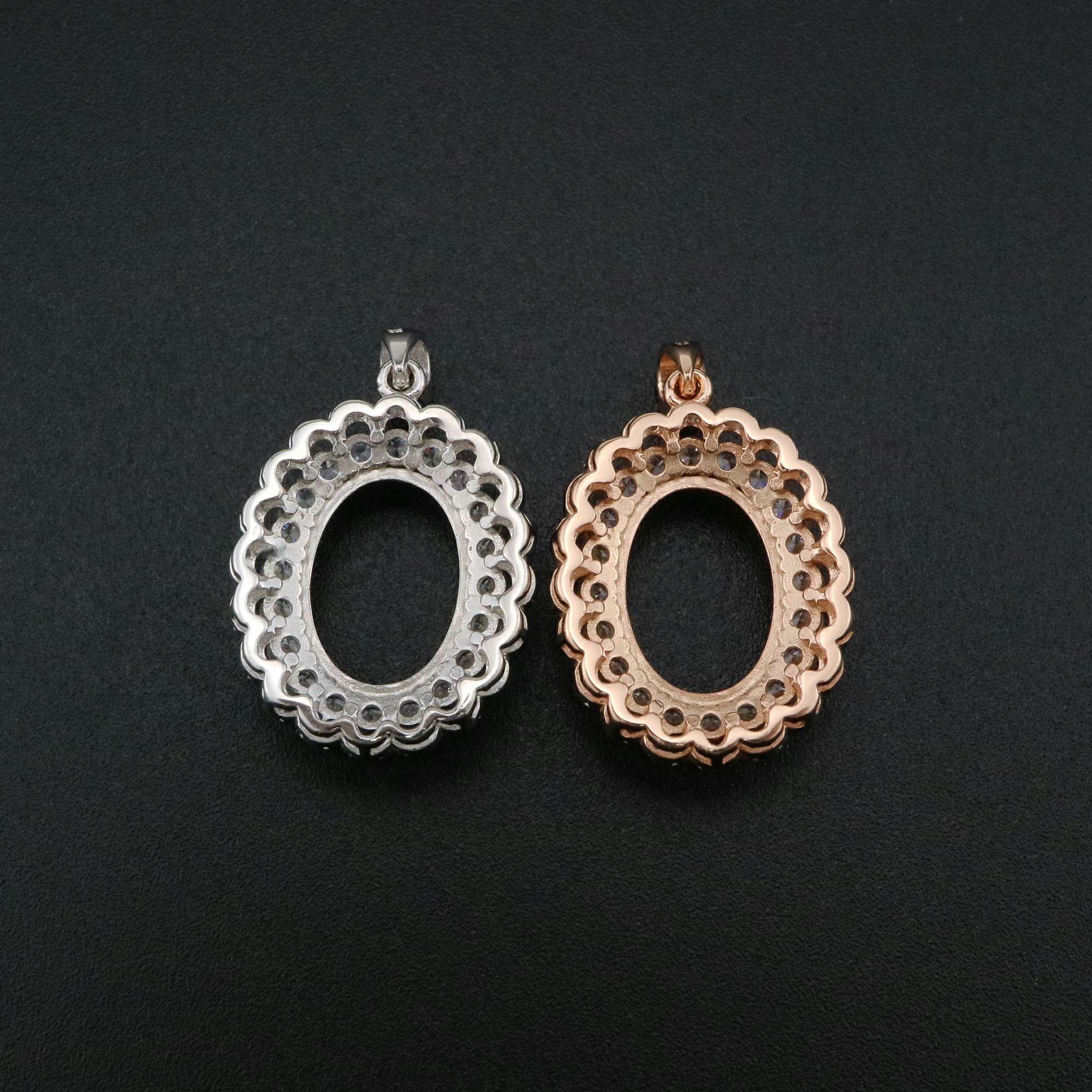 1Pcs 10x14MM Oval Prong Pendant Settings Double Halo Rose Gold Plated Solid 925 Sterling Silver Charm Bezel Tray DIY Supplies for Gemstone 1421147 - Click Image to Close
