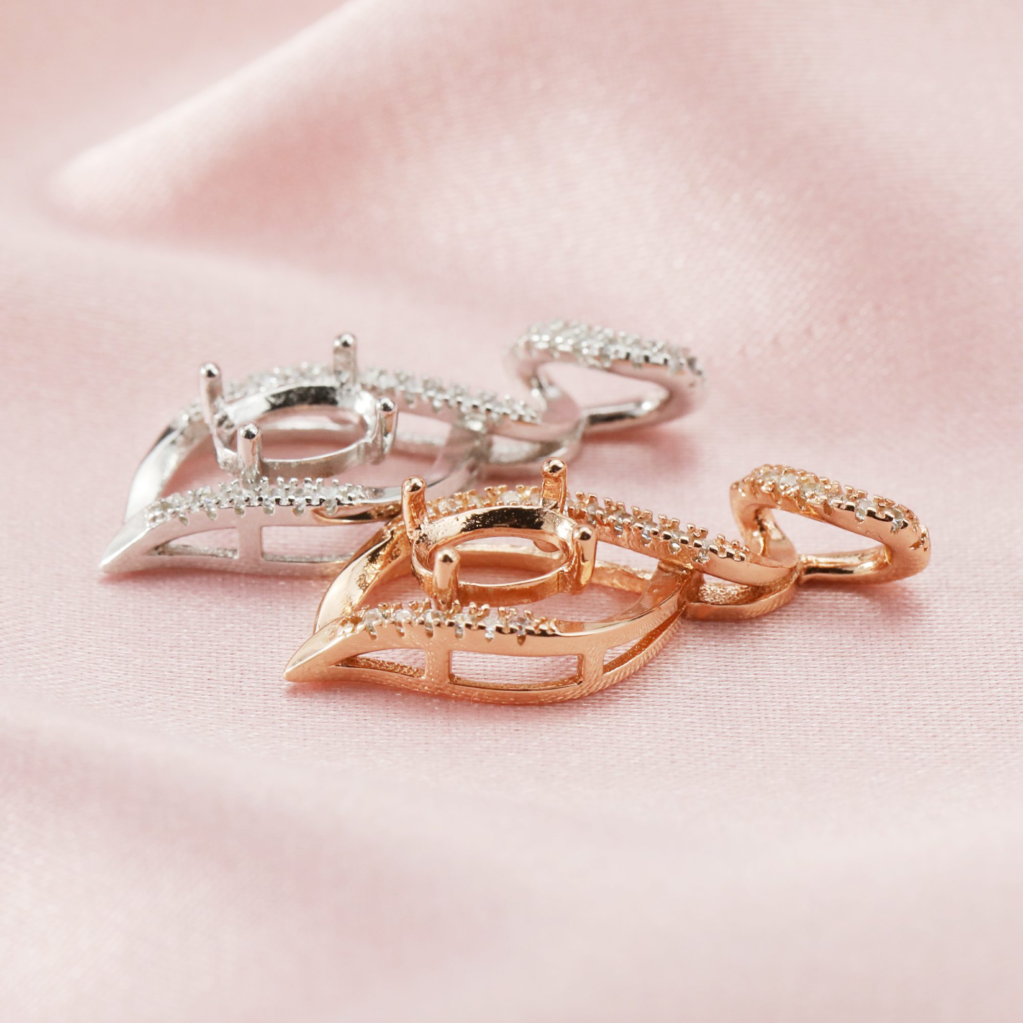 5x7MM Keepsake Breast Milk Mother Baby Oval Prong Pendant Settings Solid 14K Gold Moissanite Accents DIY Gemstone Charm Bezel 1421157-1