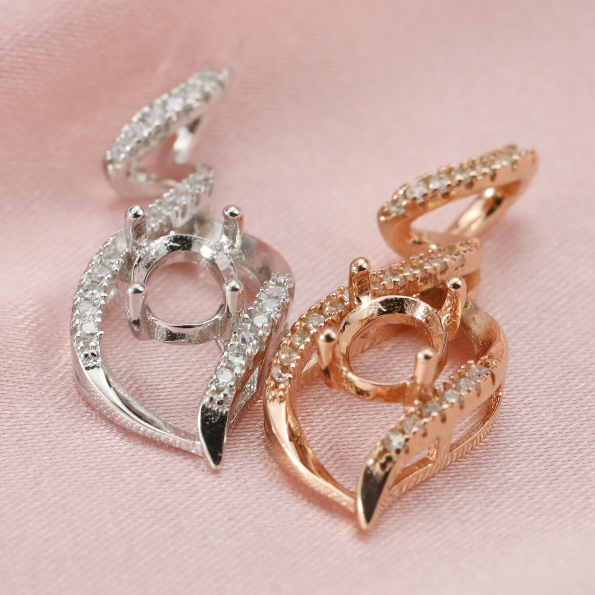 5x7MM Keepsake Breast Milk Mother Baby Oval Prong Pendant Settings Solid 14K Gold Moissanite Accents DIY Gemstone Charm Bezel 1421157-1