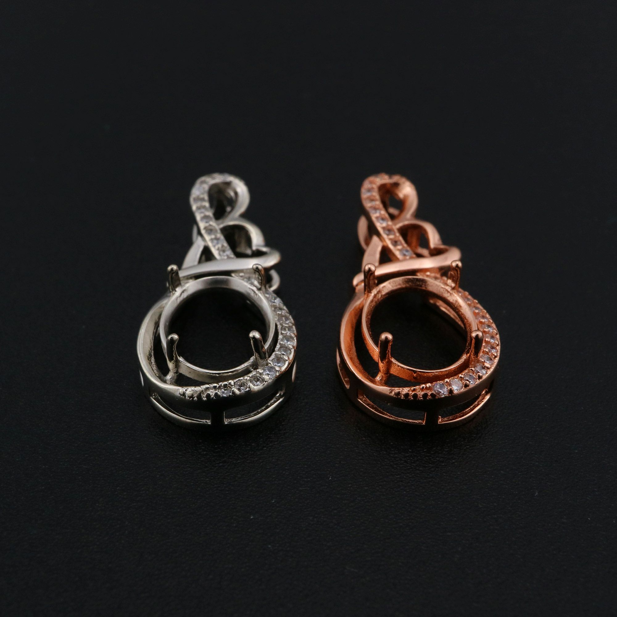 8x10MM Oval Prong Pendant Settings Mother's Love Solid 925 Sterling Silver Rose Gold Plated Charm Bezel DIY Gemstone Supplies 1421159 - Click Image to Close