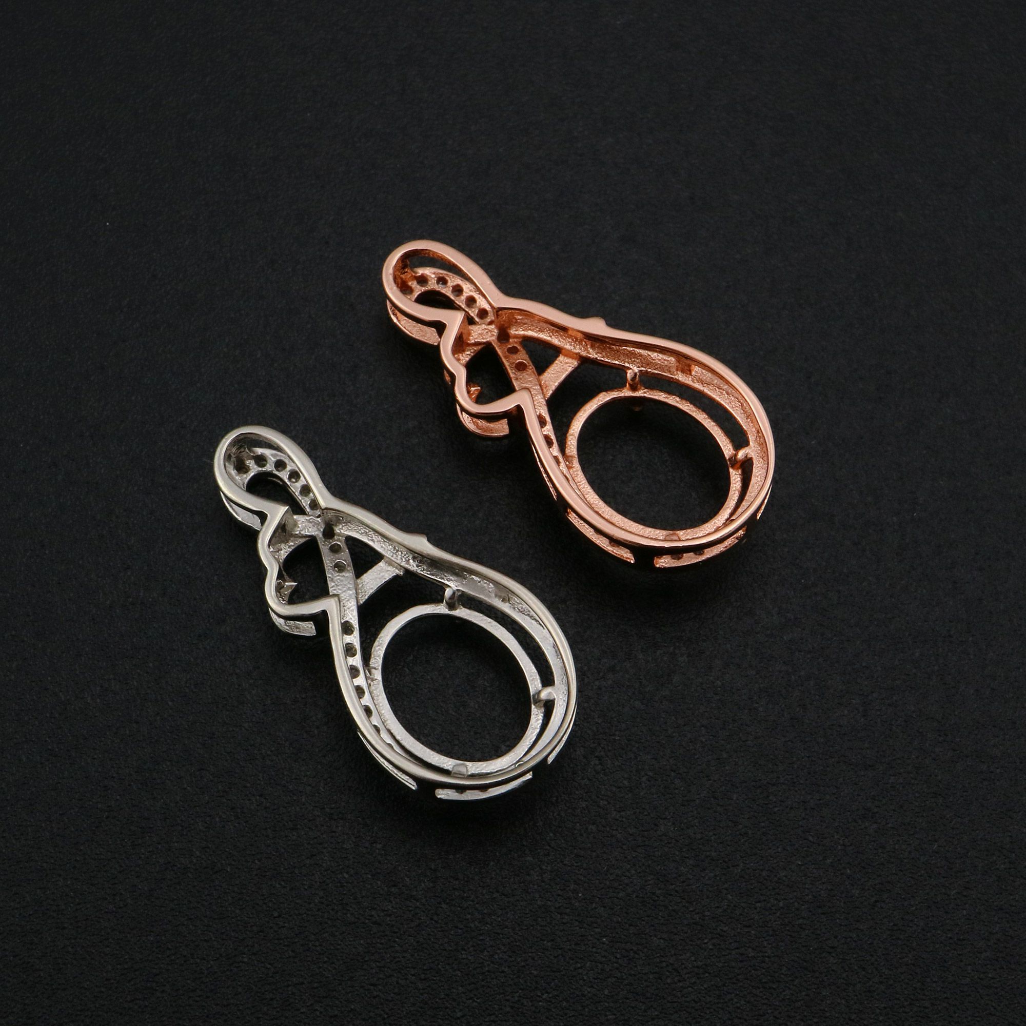 8x10MM Oval Prong Pendant Settings Mother's Love Solid 925 Sterling Silver Rose Gold Plated Charm Bezel DIY Gemstone Supplies 1421159 - Click Image to Close
