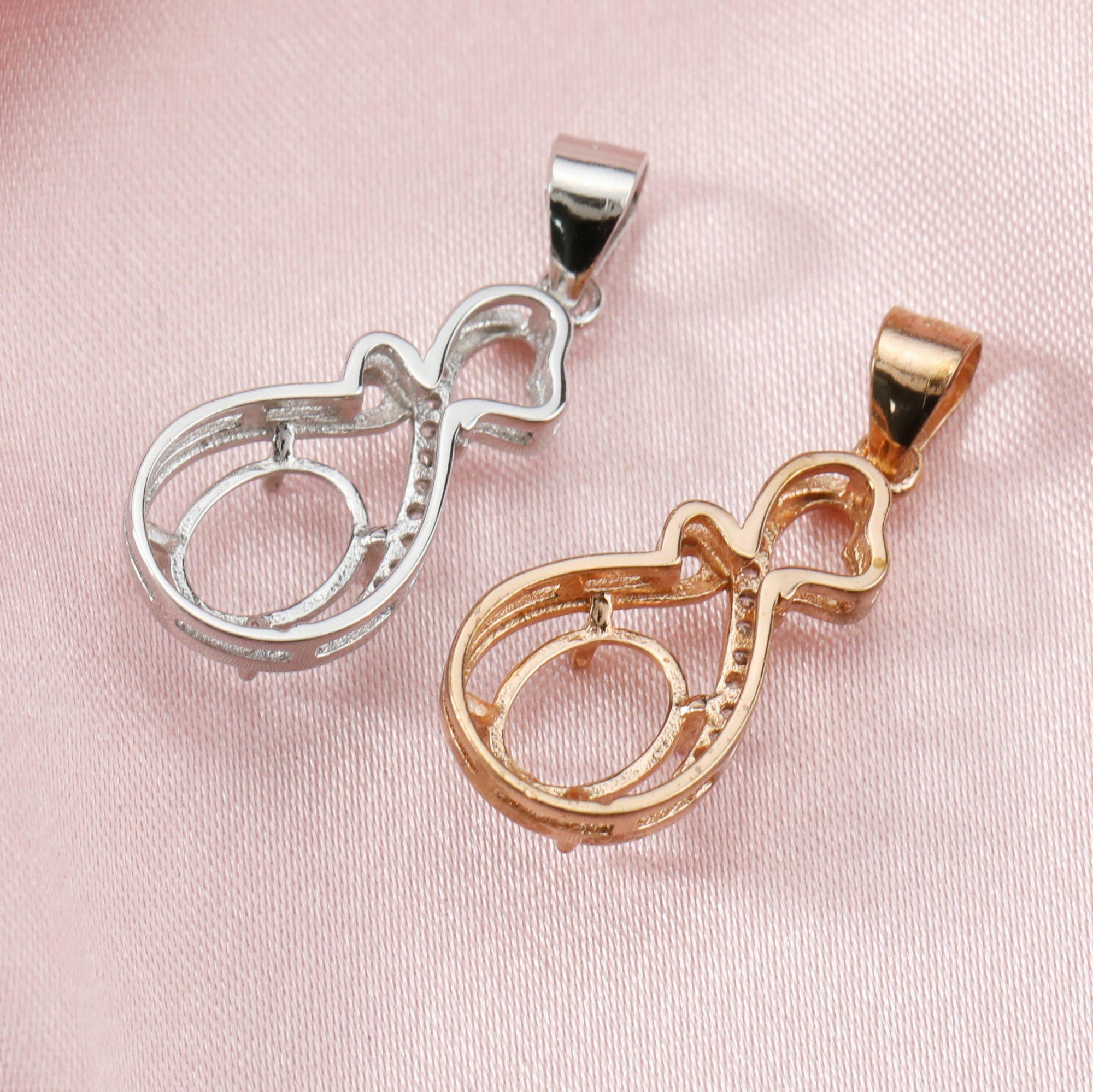 6x8MM Keepsake Breast Milk Solid 14K Gold Oval Prong Pendant Settings Gemstone with Moissanite Accents DIY Supplies 1421161-1