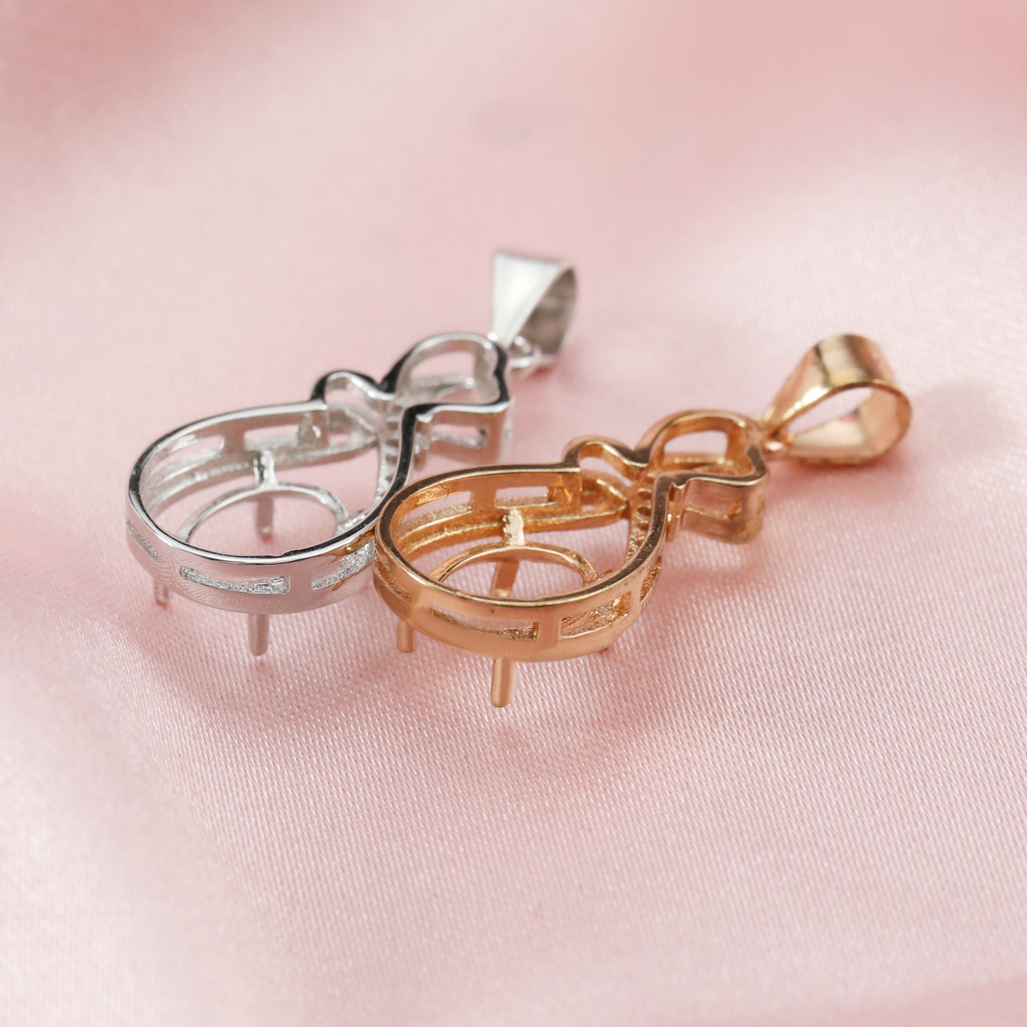 6x8MM Keepsake Breast Milk Solid 14K Gold Oval Prong Pendant Settings Gemstone with Moissanite Accents DIY Supplies 1421161-1