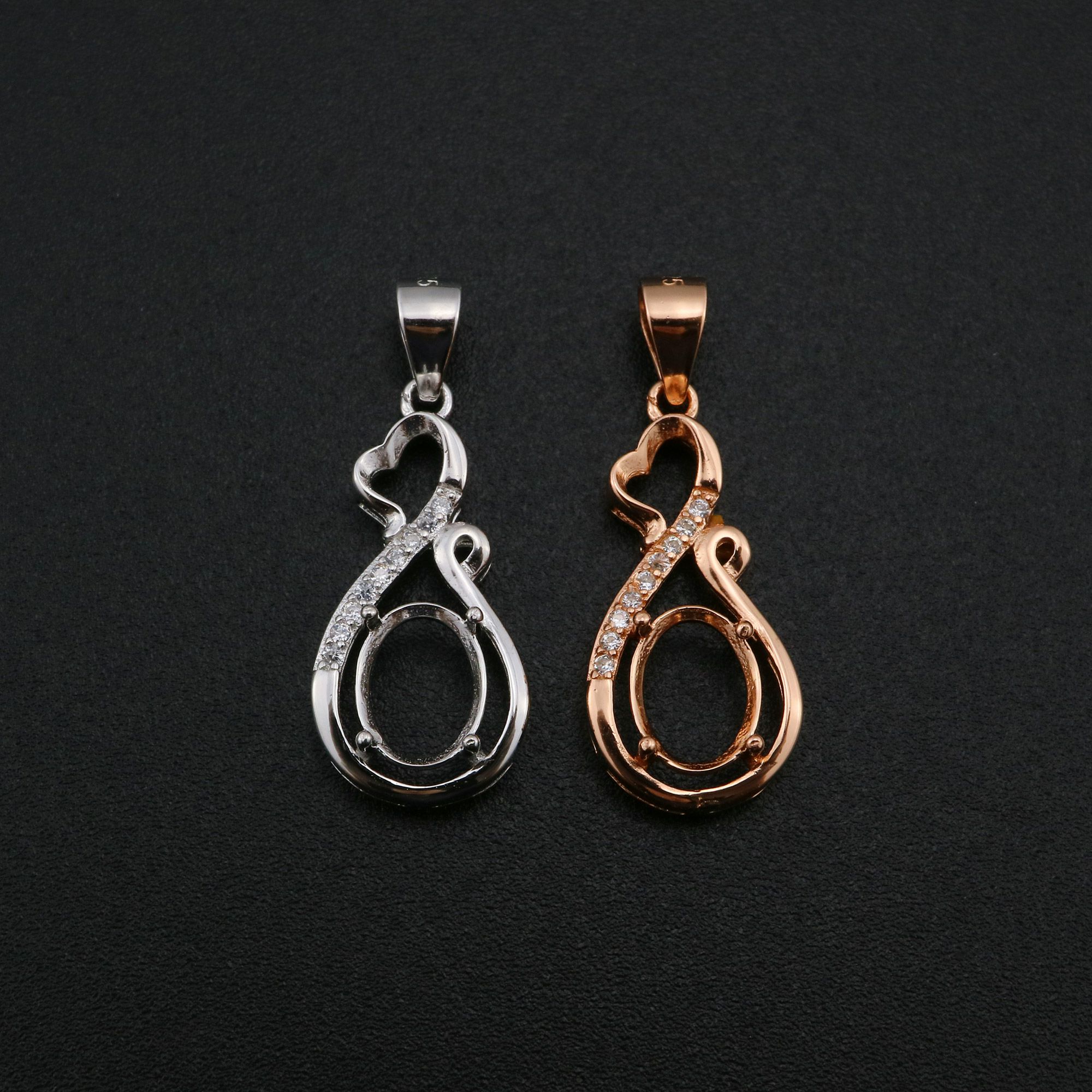 6x8MM Oval Prong Pendant Settings Mother's Love Solid 925 Sterling Silver Rose Gold Plated Charm Bezel DIY Gemstone Supplies 1421161 - Click Image to Close