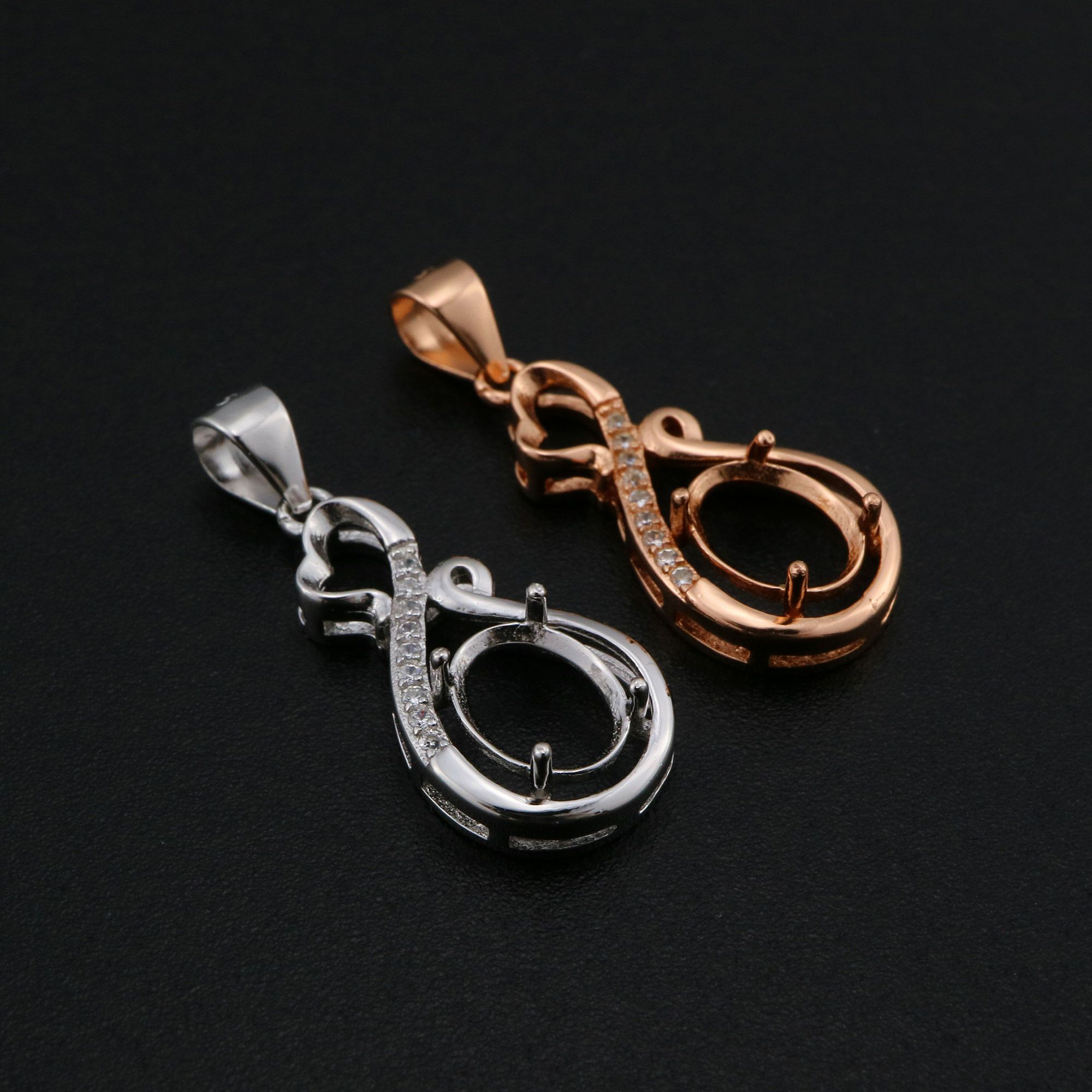 6x8MM Oval Prong Pendant Settings Mother's Love Solid 925 Sterling Silver Rose Gold Plated Charm Bezel DIY Gemstone Supplies 1421161 - Click Image to Close