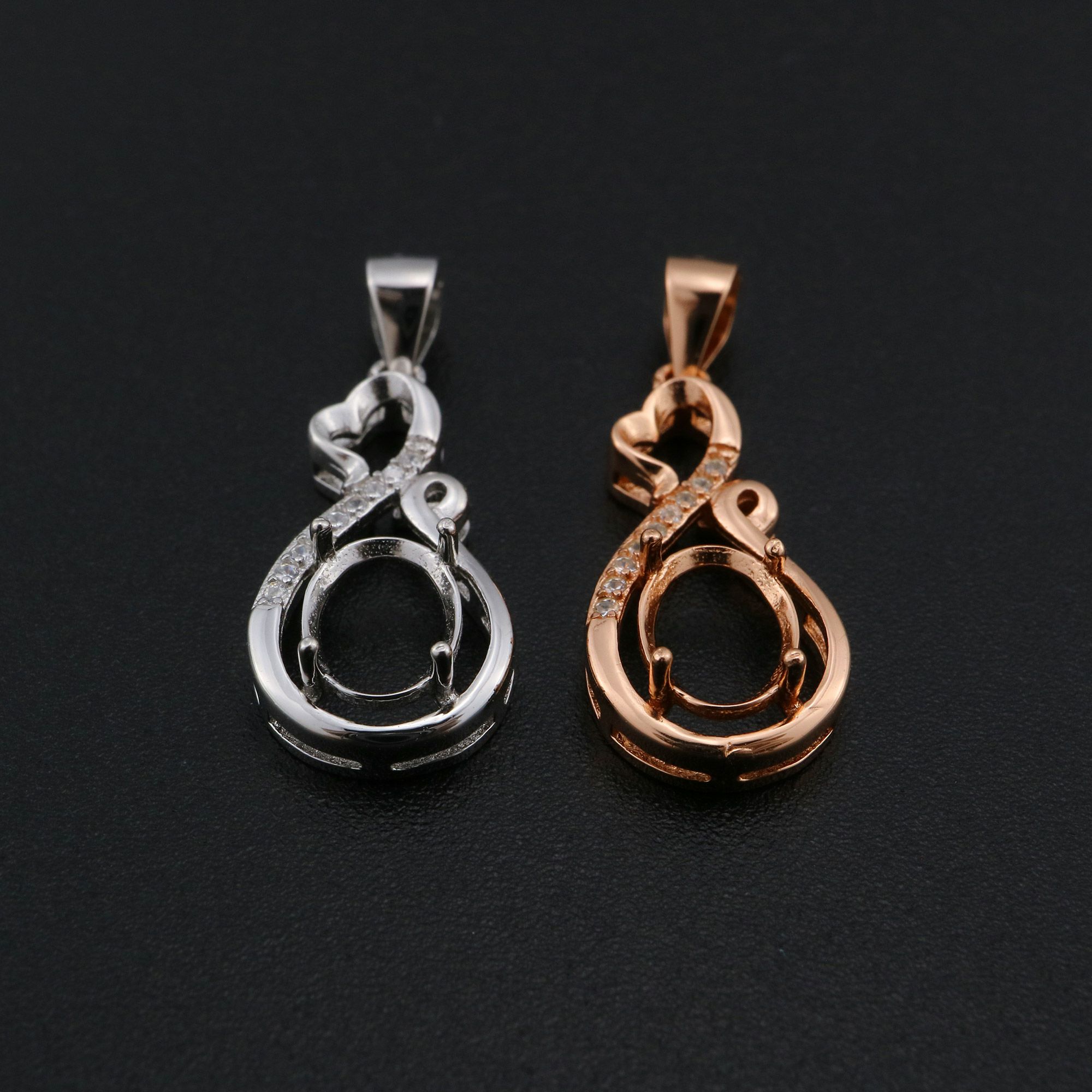 6x8MM Oval Prong Pendant Settings Mother's Love Solid 925 Sterling Silver Rose Gold Plated Charm Bezel DIY Gemstone Supplies 1421161 - Click Image to Close