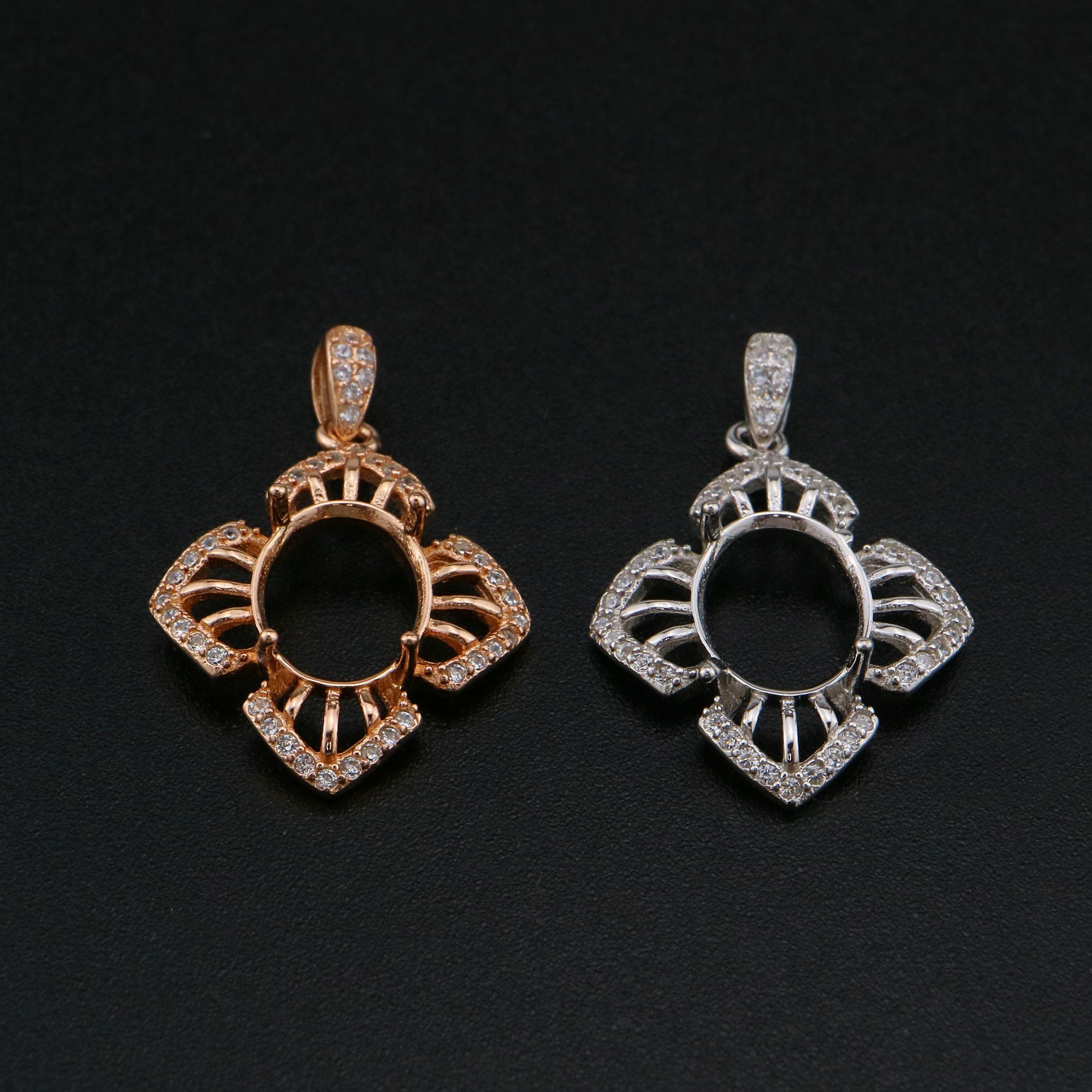 8x10MM Oval Prong Pendant Settings Vintage Flower Rose Gold Plated Solid 925 Sterling Silver Charm Bezel for Gemstone 1421166 - Click Image to Close