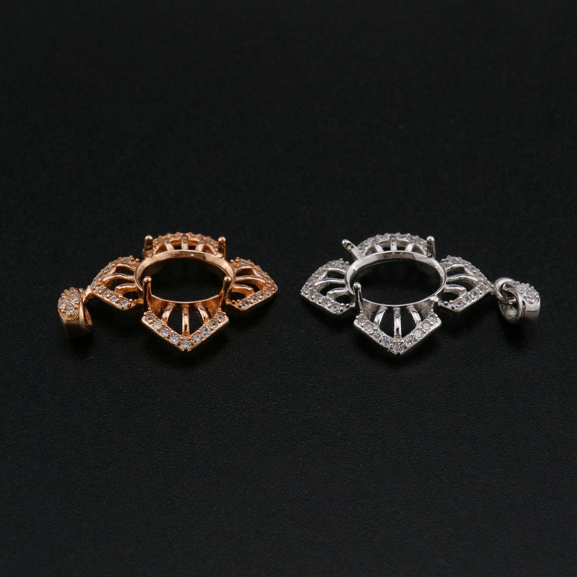 8x10MM Oval Prong Pendant Settings Vintage Flower Rose Gold Plated Solid 925 Sterling Silver Charm Bezel for Gemstone 1421166 - Click Image to Close