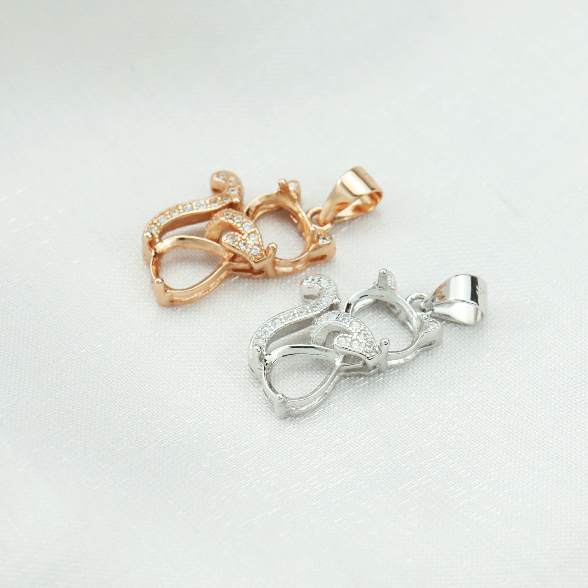 6x8MM Oval Prong Bezel Pendant Settings Rose Gold Plated Solid 925 Sterling Silver Kitty Cat Charm DIY Supplies for Gemstone 1421168 - Click Image to Close