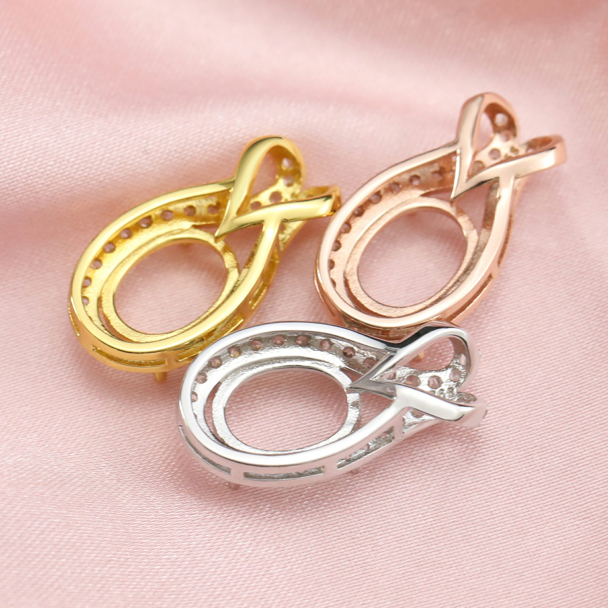 8x10MM Oval Prong Pendant Settings Solid 14K/18K Gold Bezel Vintage Style Charm for DIY Gemstone 1421183-1