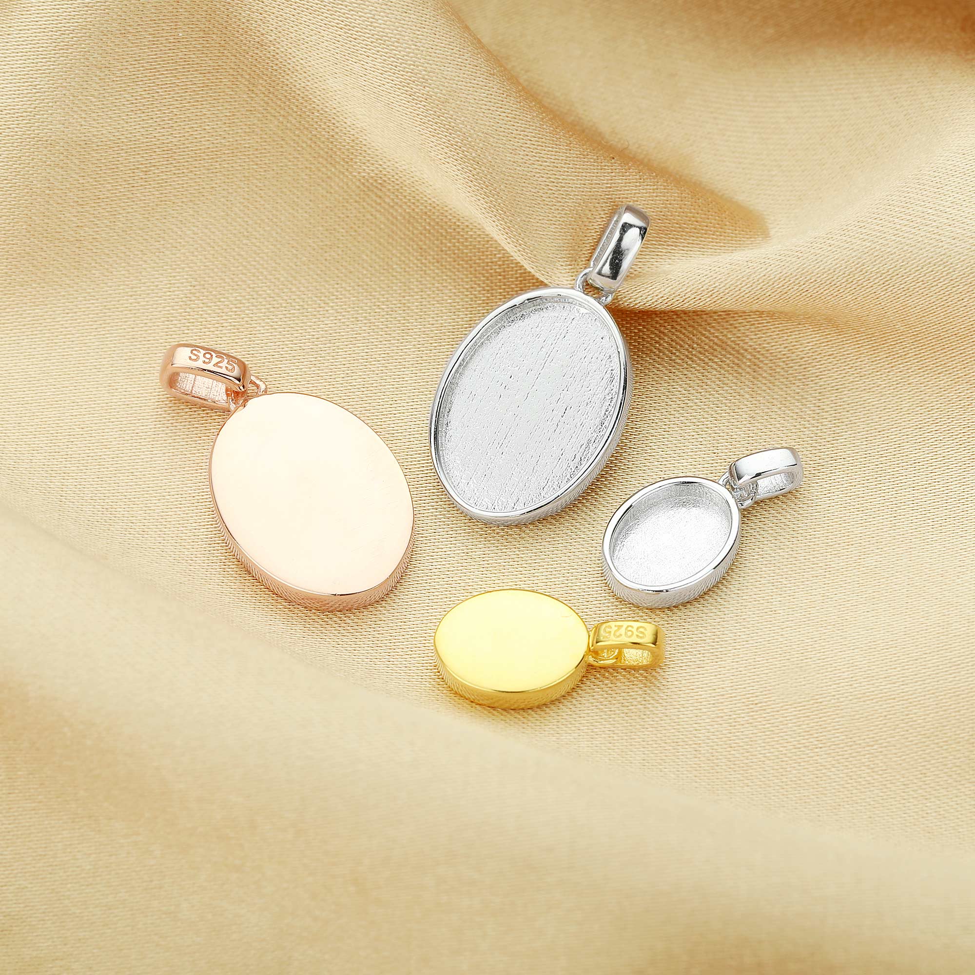 Breast Milk Resin Oval Solid Back Pendant Bezel Settings,Solid 925 Sterling Silver Rose Gold Plated Pendant,DIY Memory Jewelry Supplies 1421198 - Click Image to Close