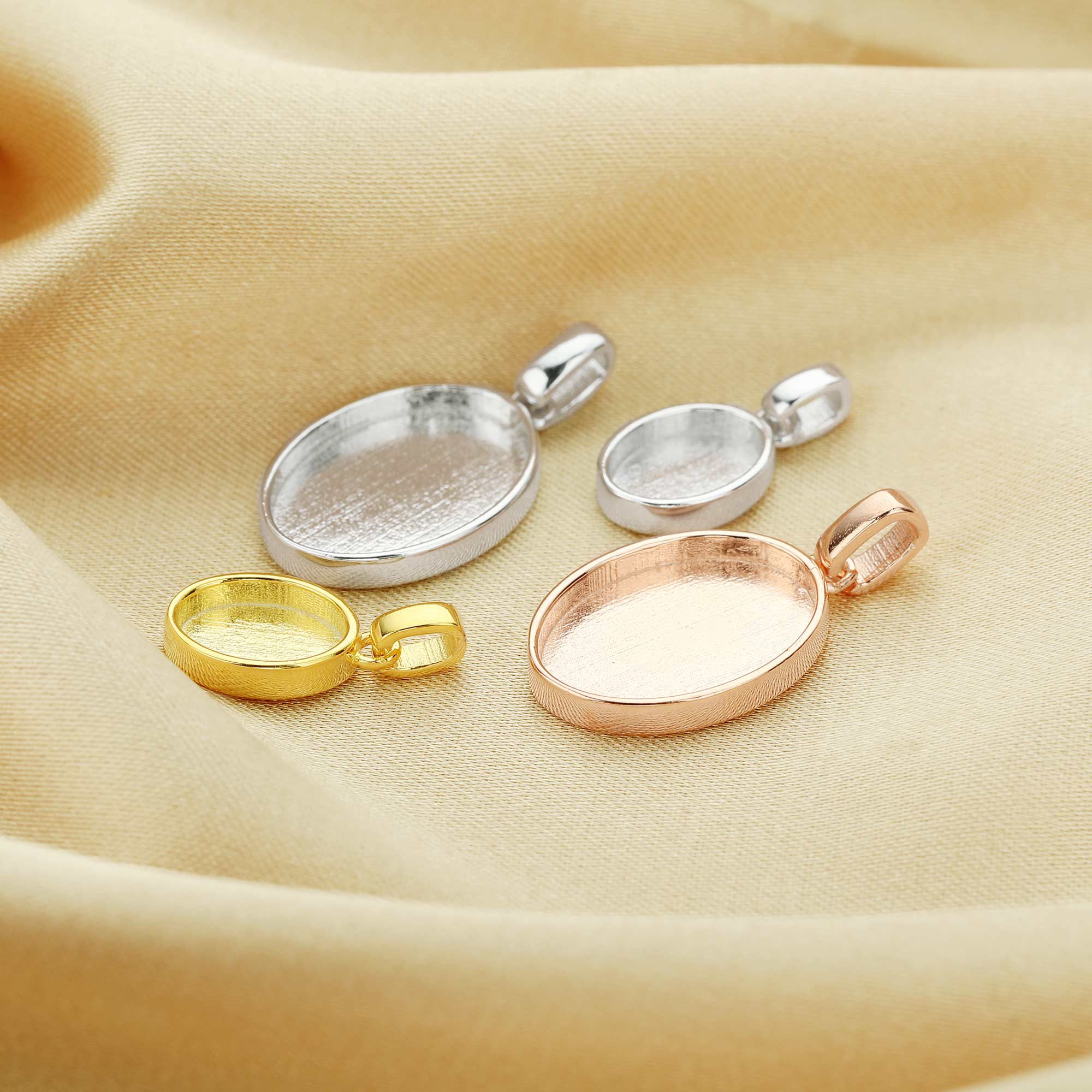 Breast Milk Resin Oval Solid Back Pendant Bezel Settings,Solid 925 Sterling Silver Rose Gold Plated Pendant,DIY Memory Jewelry Supplies 1421198 - Click Image to Close