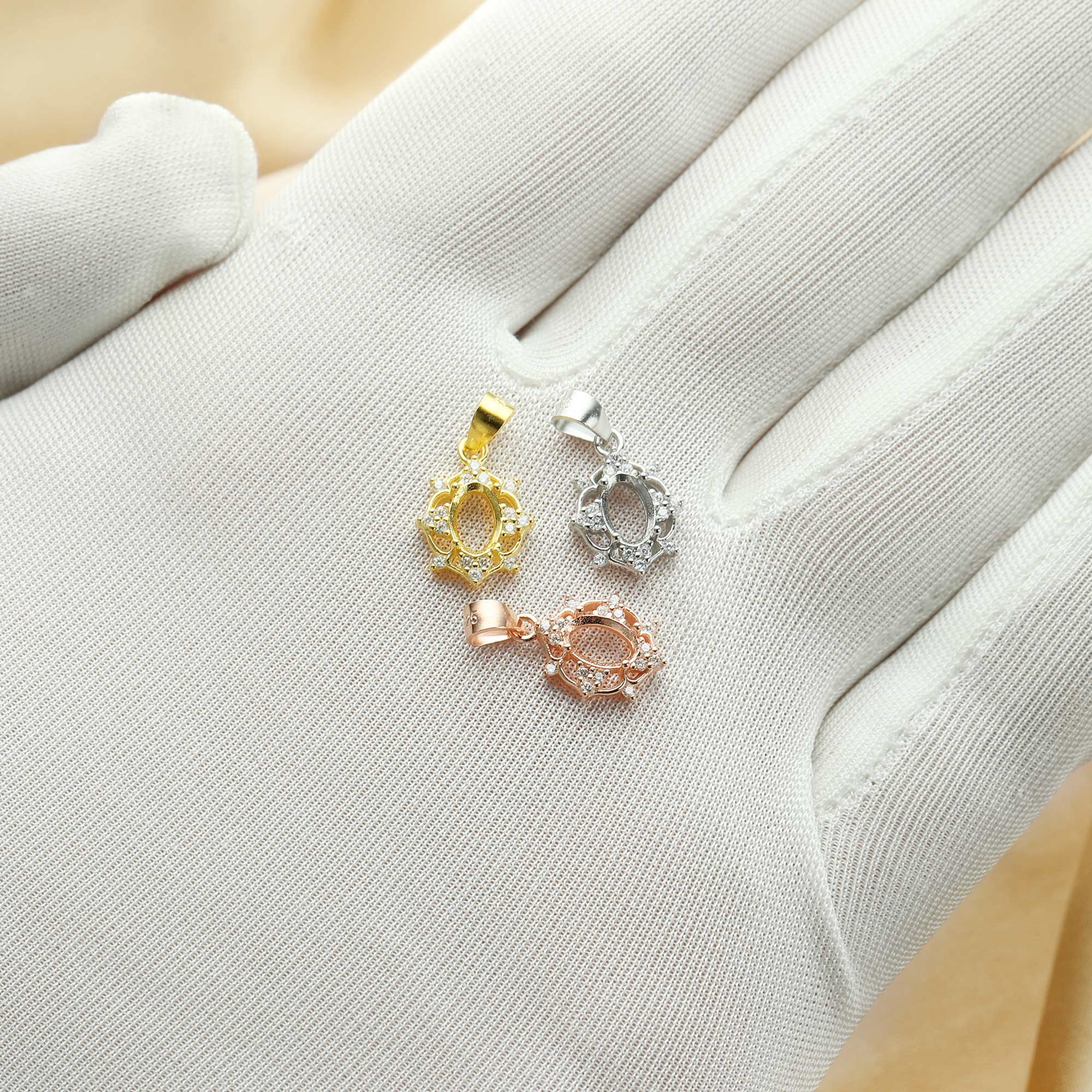 4x6MM Oval Prong Pendant Settings,Vintage Solid 925 Sterling Silver Rose Gold Plated Charm,DIY Charm Bezel For Gemstone 1421200 - Click Image to Close