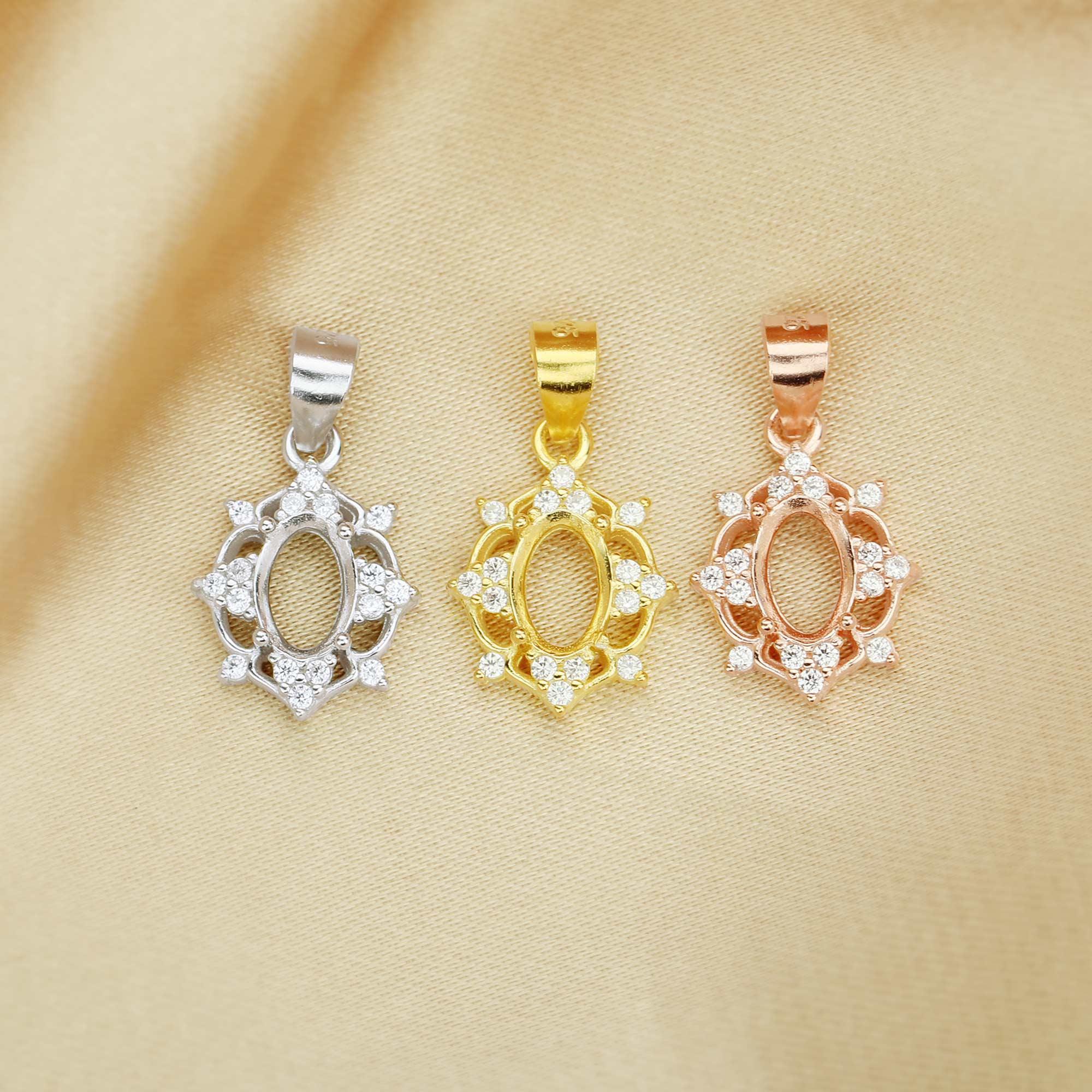 4x6MM Oval Prong Pendant Settings,Vintage Solid 925 Sterling Silver Rose Gold Plated Charm,DIY Charm Bezel For Gemstone 1421200 - Click Image to Close