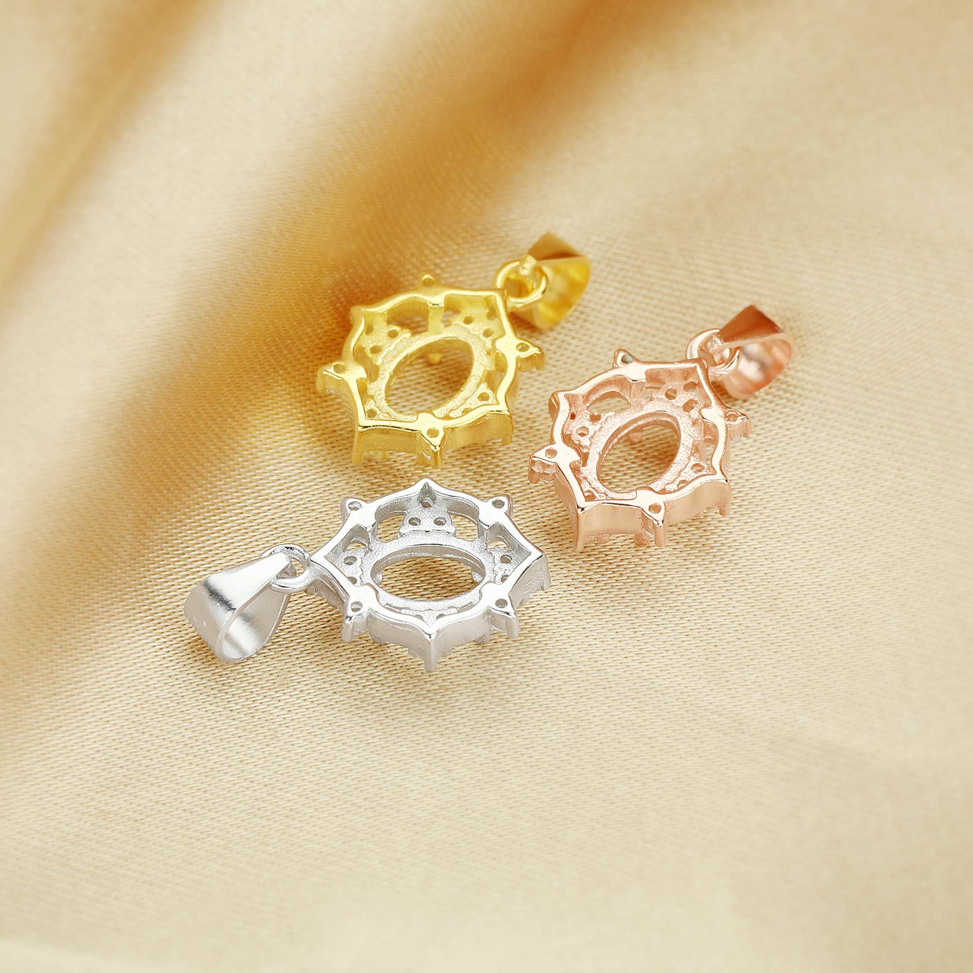 4x6MM Oval Prong Pendant Settings,Vintage Solid 925 Sterling Silver Rose Gold Plated Charm,DIY Charm Bezel For Gemstone 1421200 - Click Image to Close