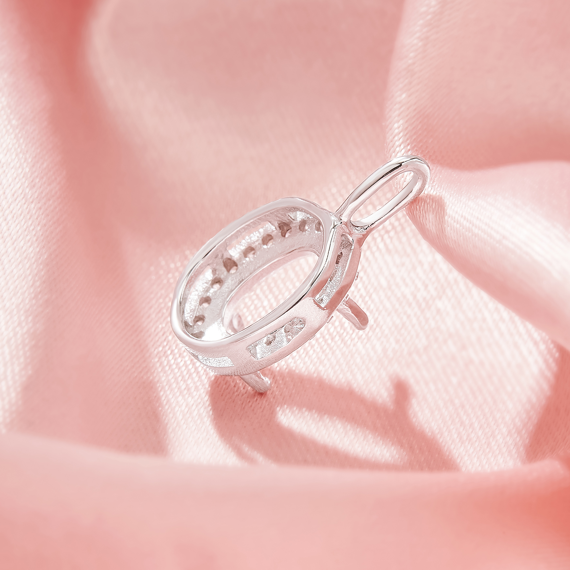 Halo Oval Prong Pendant Settings,Solid 925 Sterling SilverPendant Charm,Art Deco Pendant Charm,DIY Pendant Bezel For Gemstone 1421246